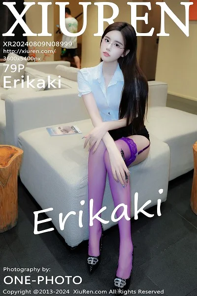 Erikaki性感白T露紫色内衣配紫丝吊袜秀完美身材绝美写真