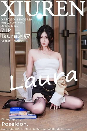 laura阿姣白色露肩上衣配黑短裙露黑丝吊袜秀美腿绝美写真