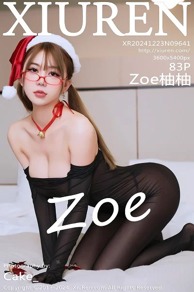 Zoe柚柚性感黑色透视连体衣配红色网袜秀凹凸身材绝美写真