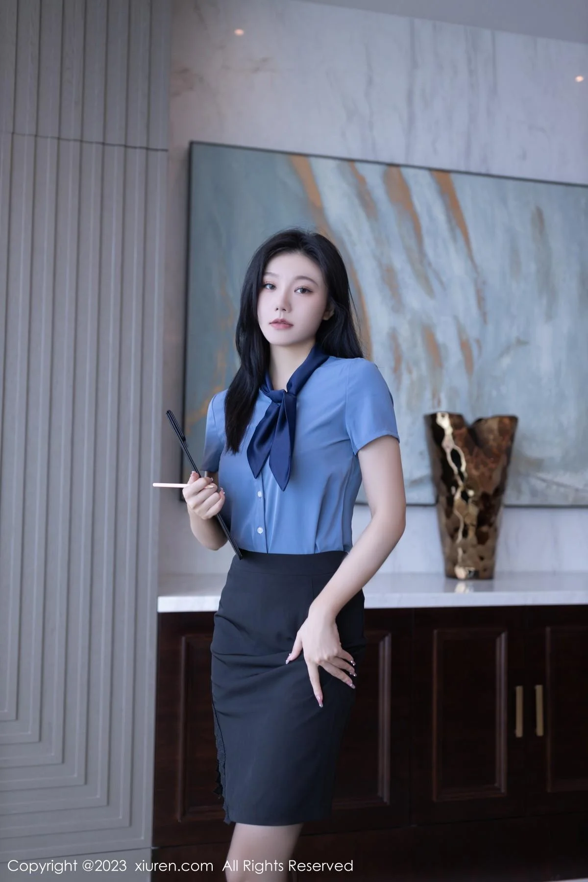 安然anran职员OL装扮性感玫红色内衣配开档黑丝绝美写真 第 3 张