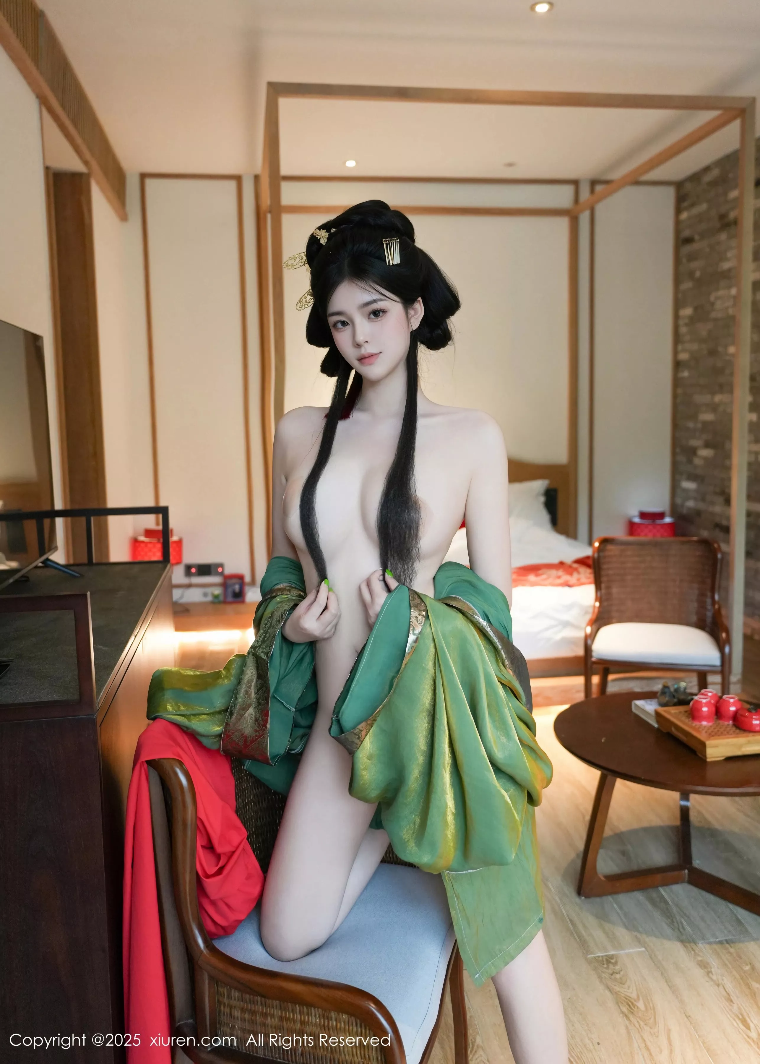 雪糕CiCi性感绿色古风服饰露红色情趣服饰秀美腿绝美写真 第 119 张