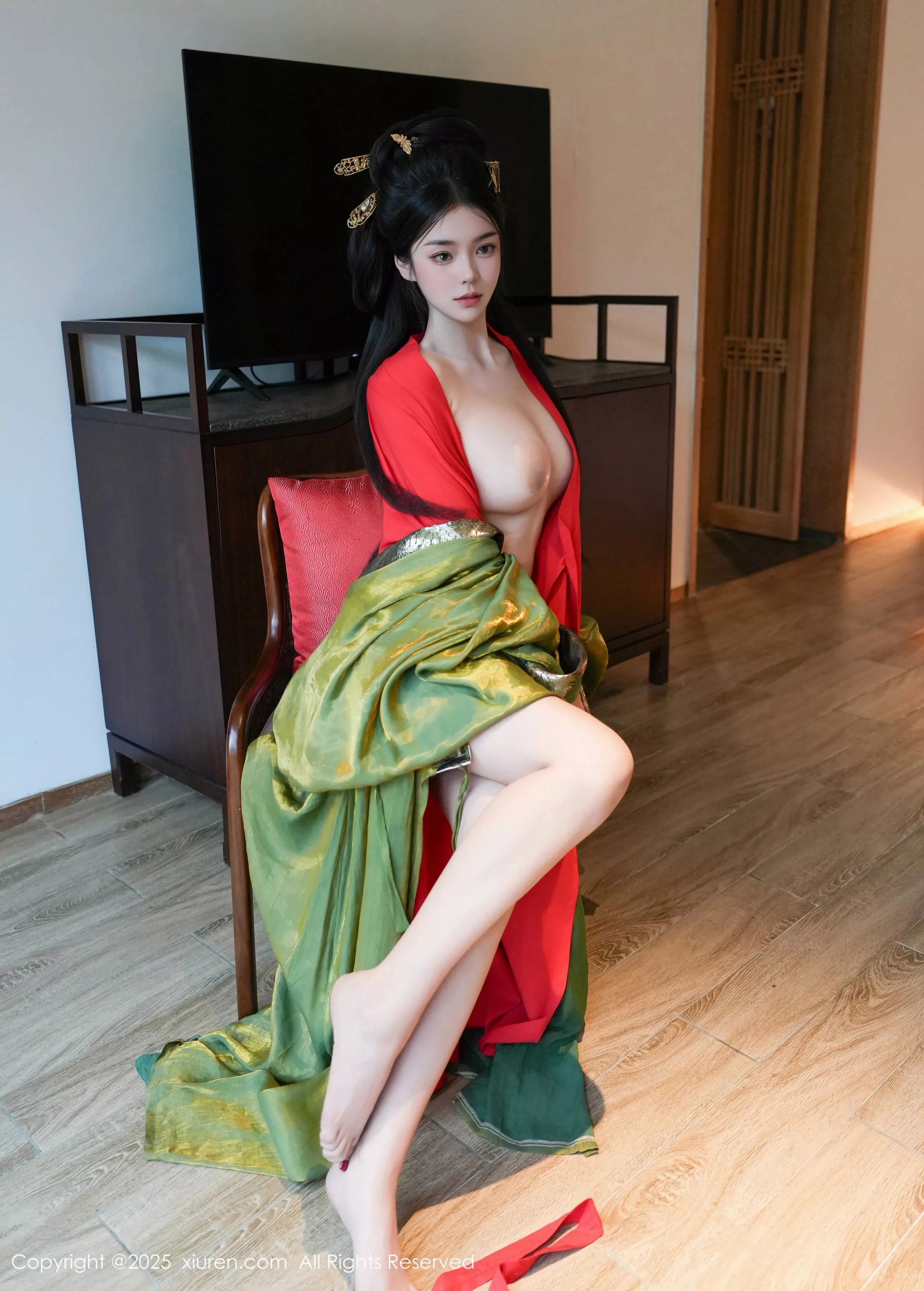雪糕CiCi性感绿色古风服饰露红色情趣服饰秀美腿绝美写真 第 70 张