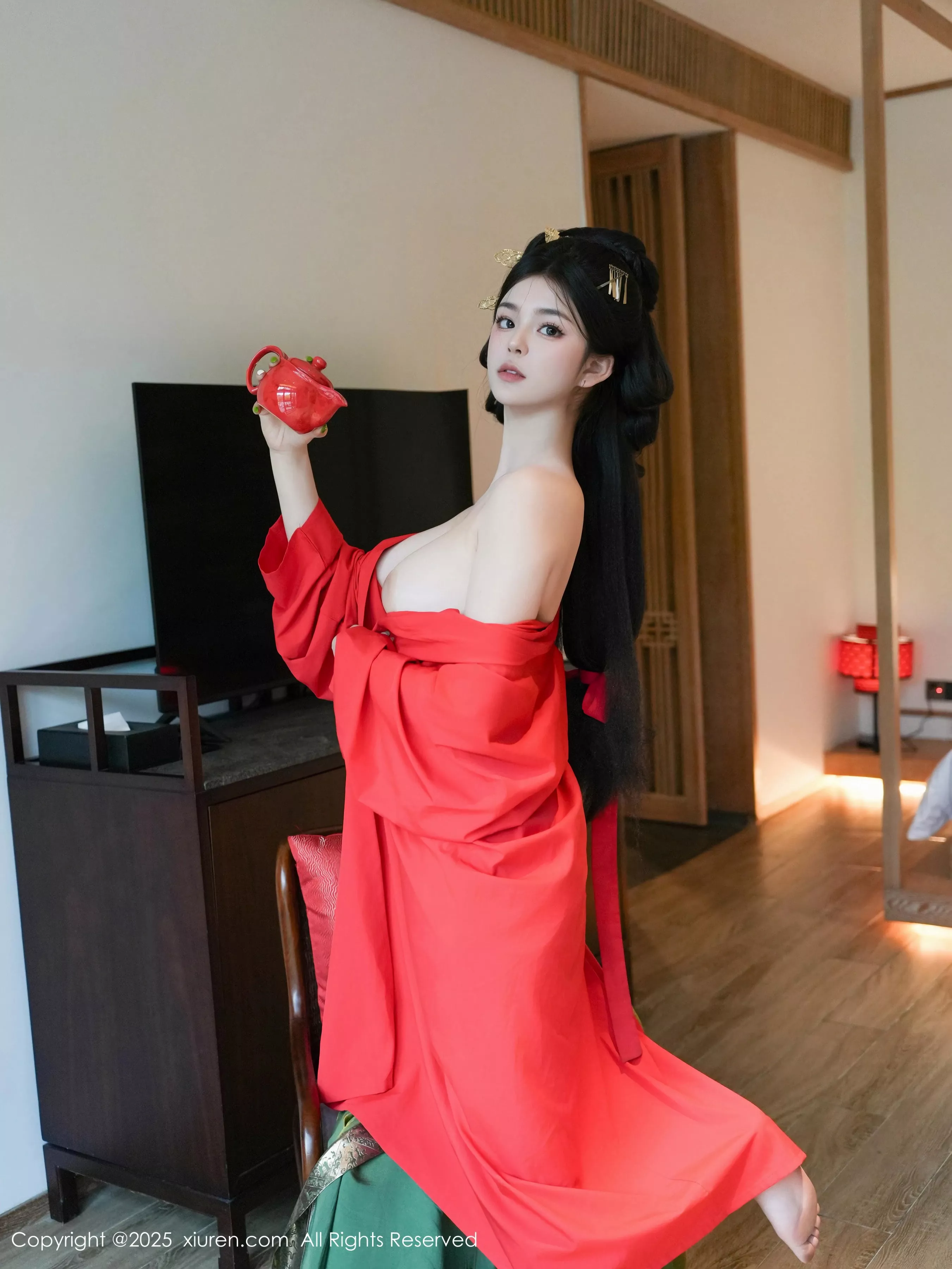 雪糕CiCi性感绿色古风服饰露红色情趣服饰秀美腿绝美写真 第 86 张