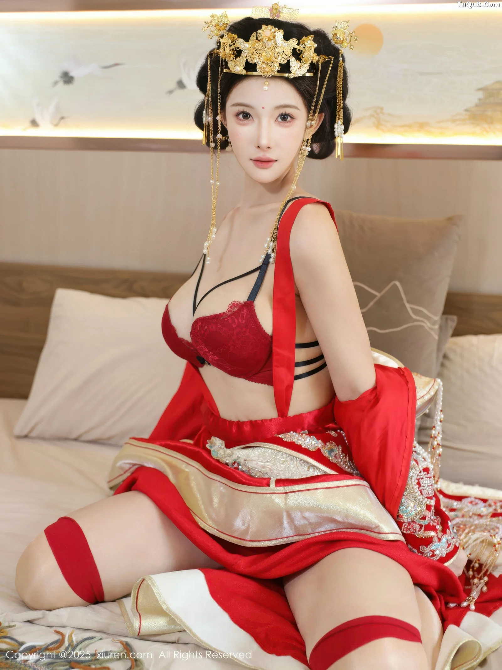 梨霜儿性感红色新娘服饰配肉色丝袜秀丰腴身材迷人绝美写真 第 110 张