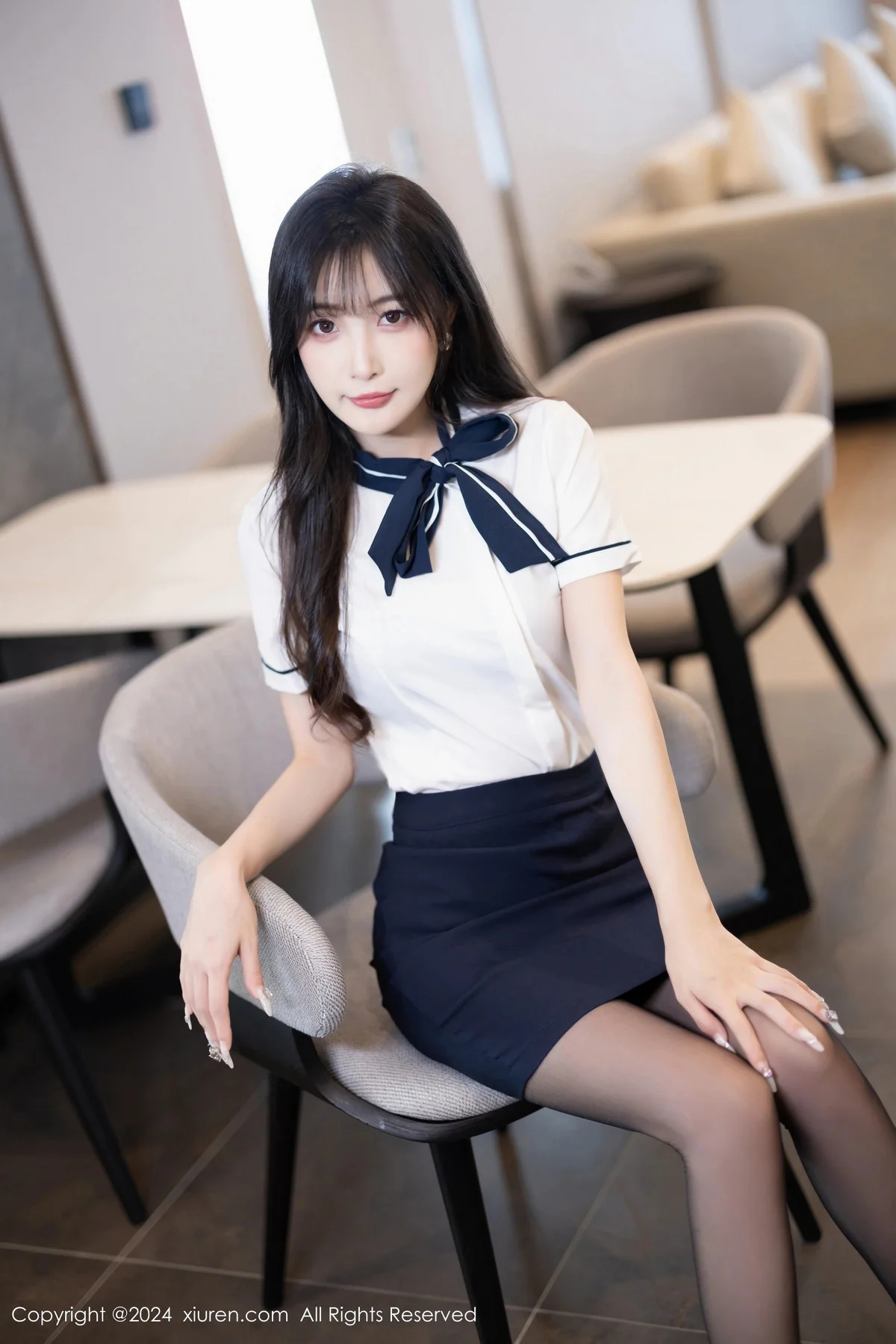 林星阑性感深色制服露黑色内衣配黑丝吊袜秀曼妙身姿绝美写真 第 10 张