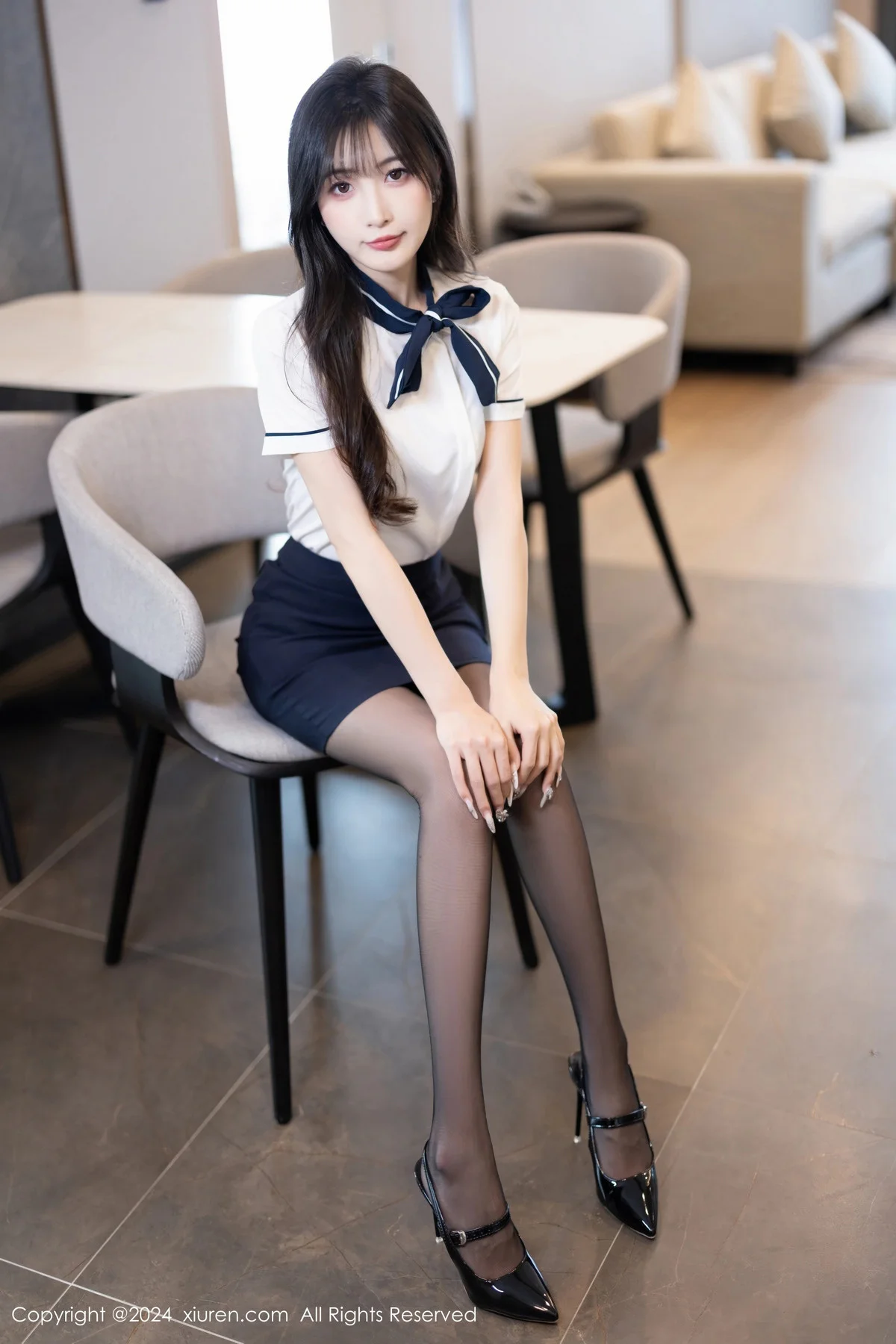 林星阑性感深色制服露黑色内衣配黑丝吊袜秀曼妙身姿绝美写真 第 11 张