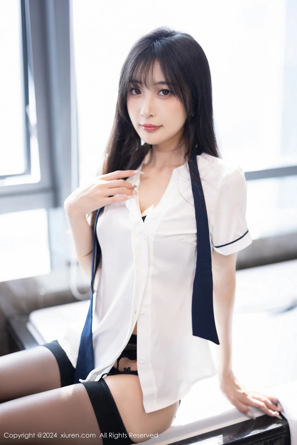 林星阑性感深色制服露黑色内衣配黑丝吊袜秀曼妙身姿绝美写真 第 48 张