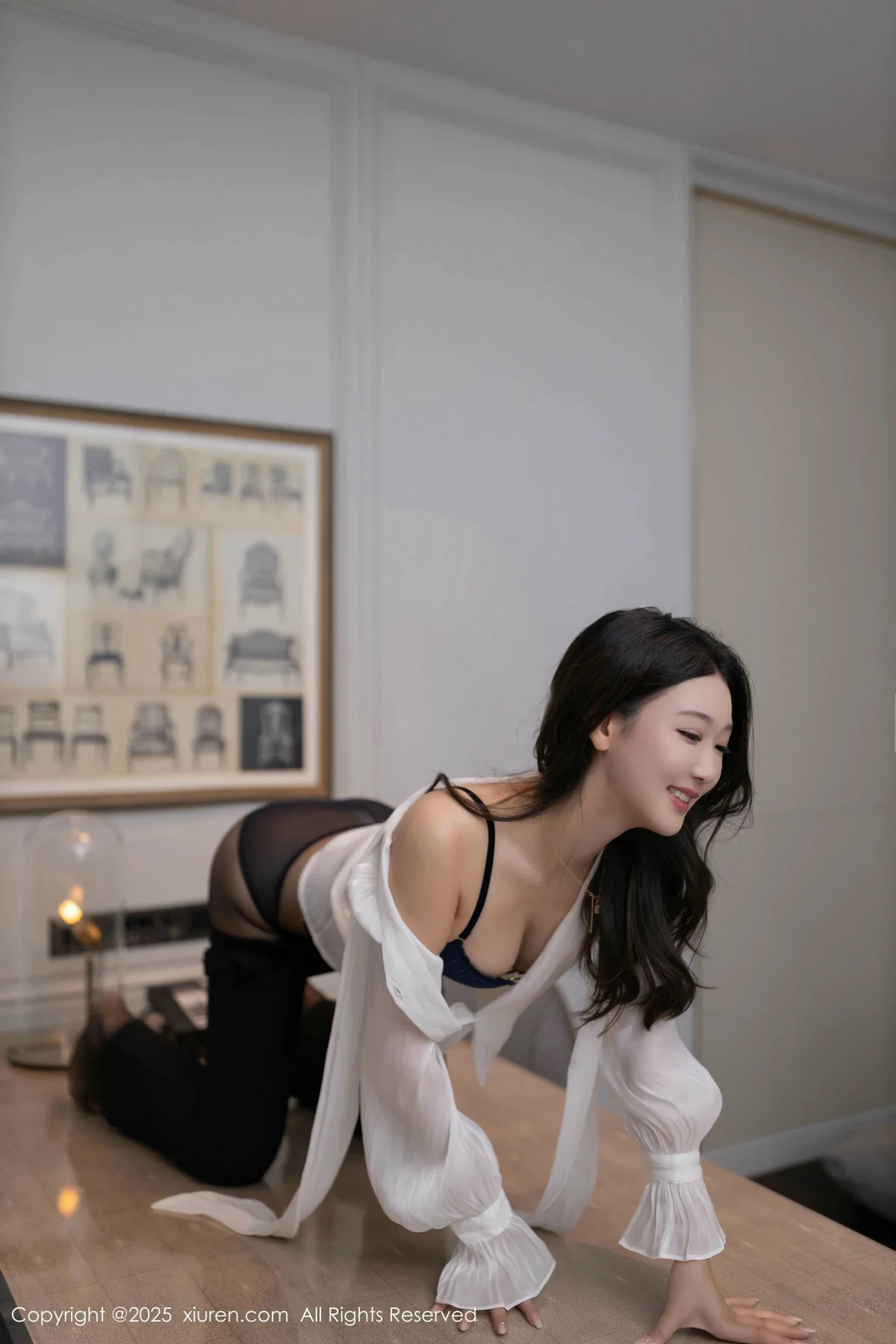 唐安琪性感白衬衫露黑色内衣配超薄黑丝秀柔美身姿绝美写真 第 36 张