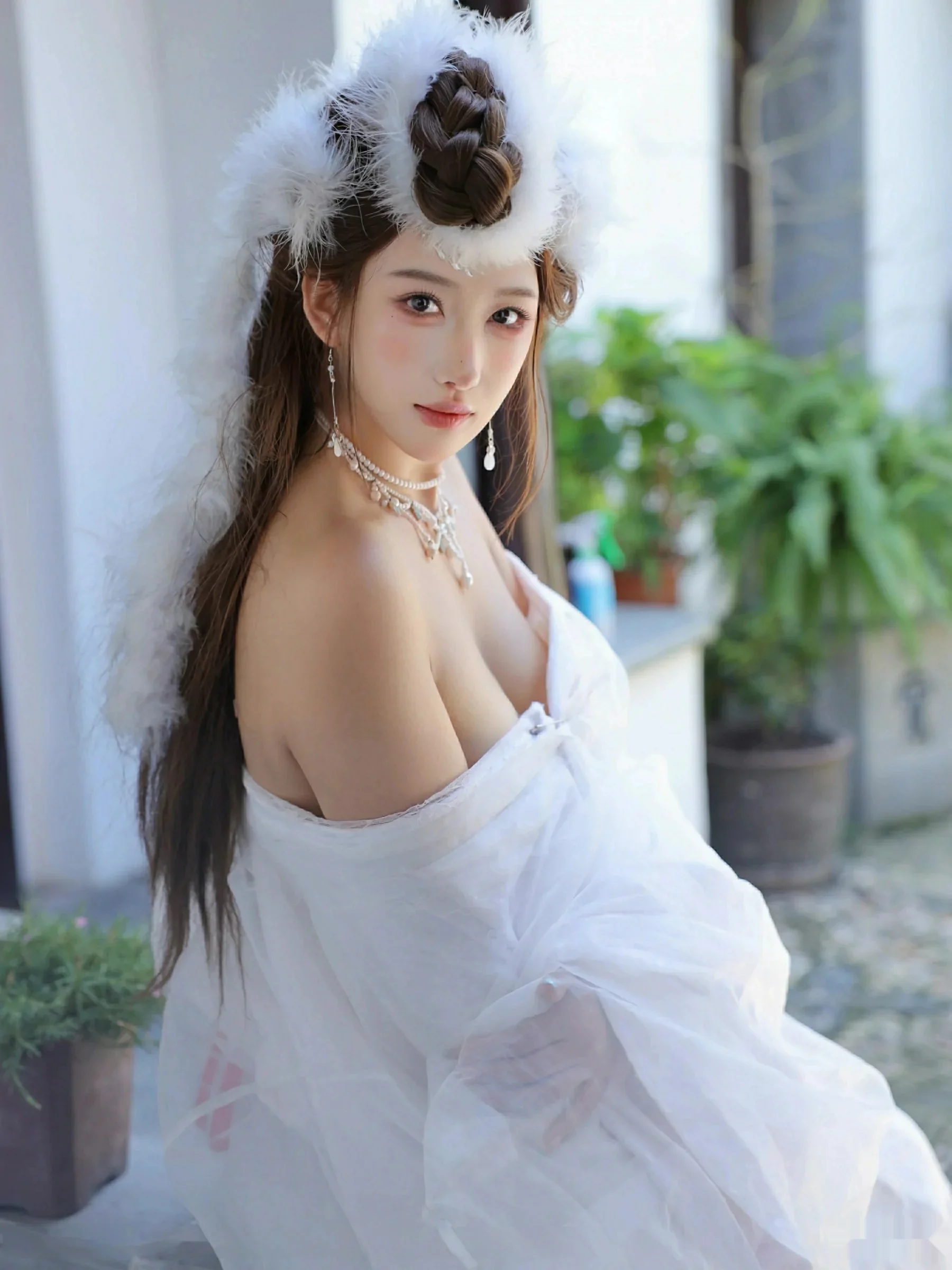 金允希Yuki性感白色锦毛鼠装扮低胸秀丰腴身材完美绝美写真 第 35 张
