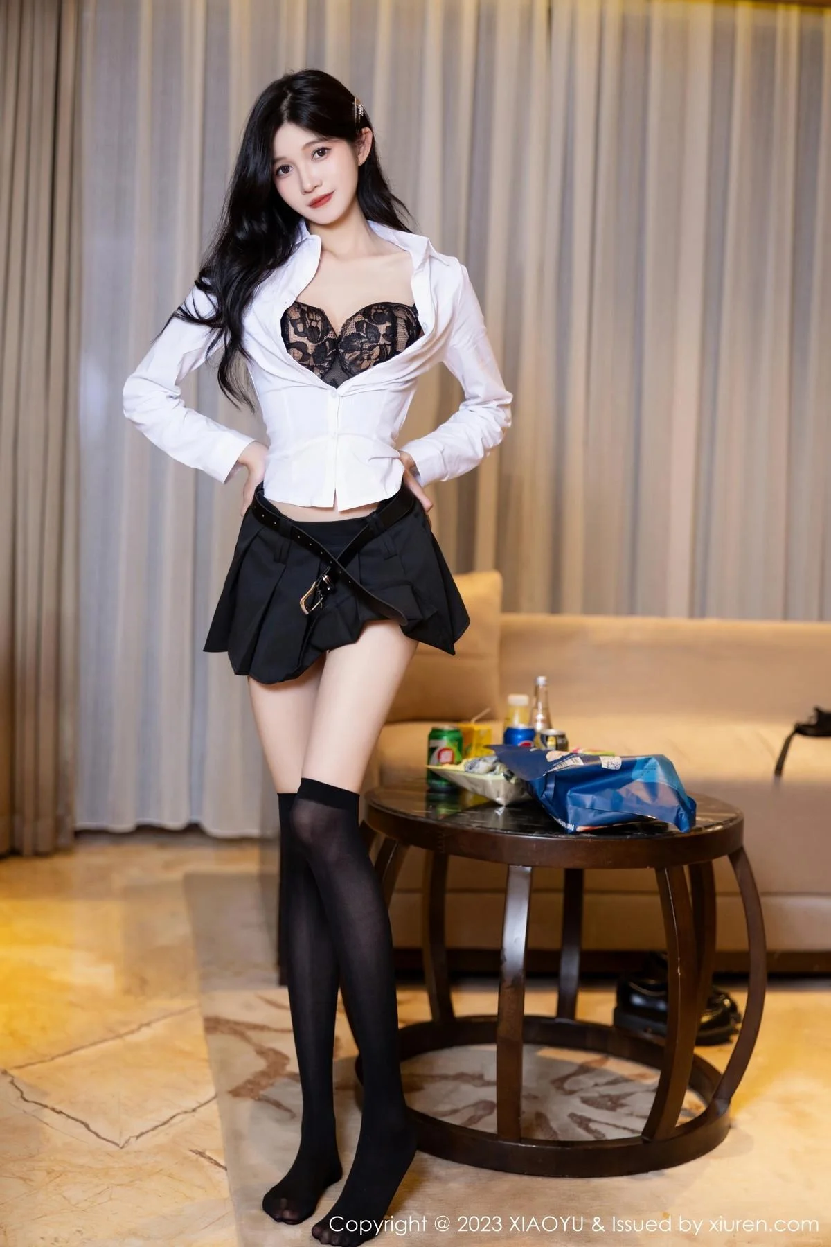 程程程性感白T配黑短裙露黑色蕾丝内衣秀曼妙身姿绝美写真 第 78 张