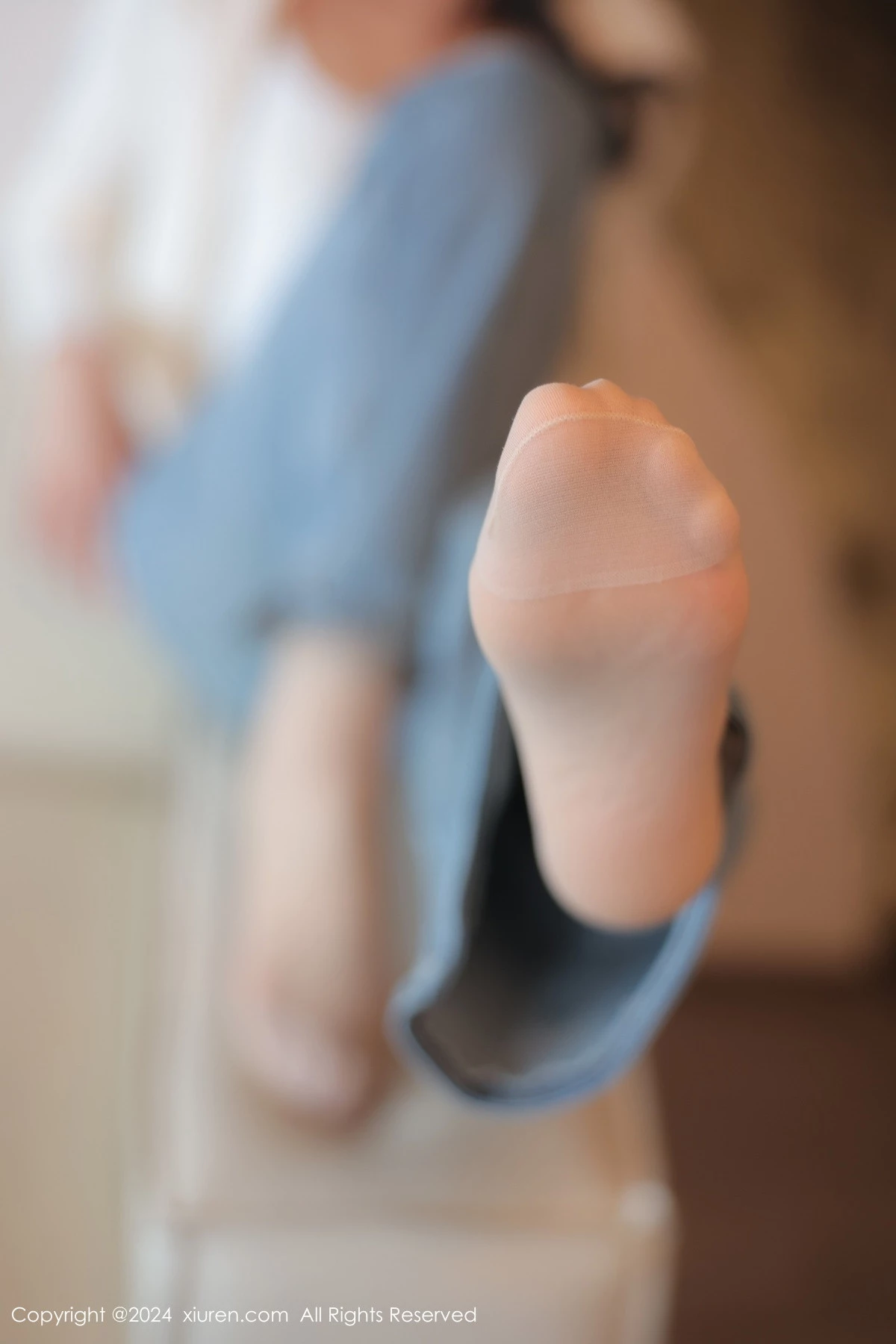 桃妖夭性感蓝色内衣配牛仔裤露超薄肉丝秀曼妙身姿绝美写真 第 6 张