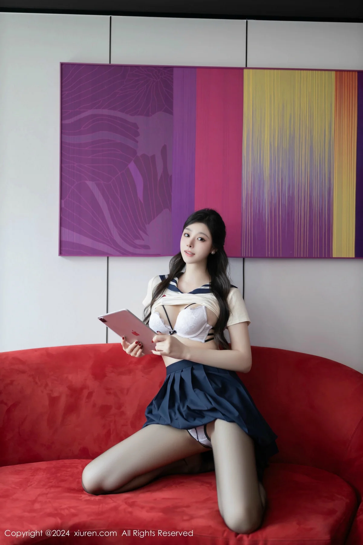 小逗逗性感JK制服露白色内衣配超薄黑丝秀曼妙身姿绝美写真 第 31 张