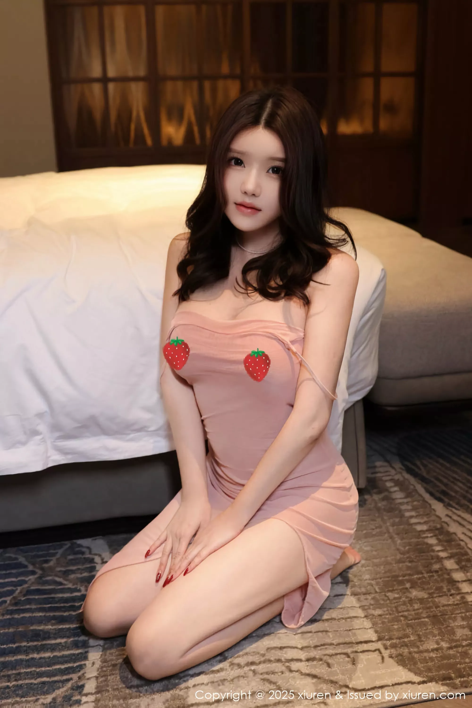 小薯条nienie性感黑色连体丝袜+粉色吊带长裙秀美腿绝美写真 第 67 张