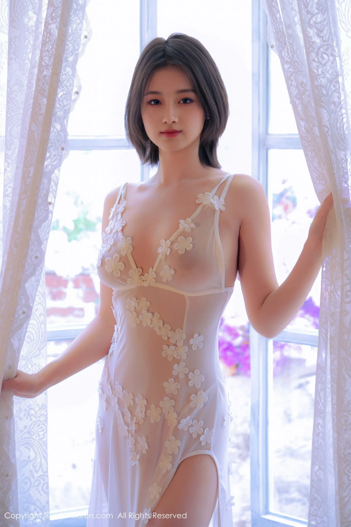 小橘子orange性感白色薄透蕾丝连体短裙秀惹火身材绝美写真 第 24 张