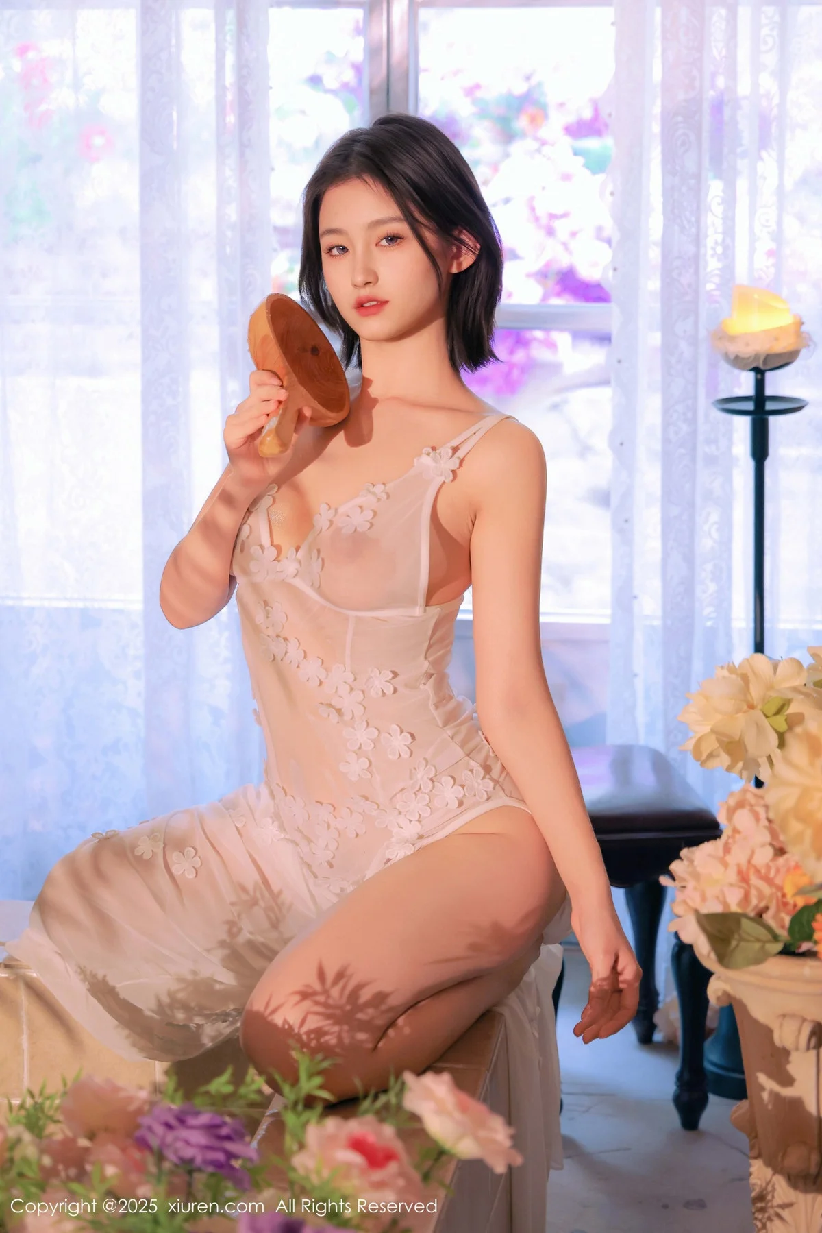 小橘子orange性感白色薄透蕾丝连体短裙秀惹火身材绝美写真 第 55 张