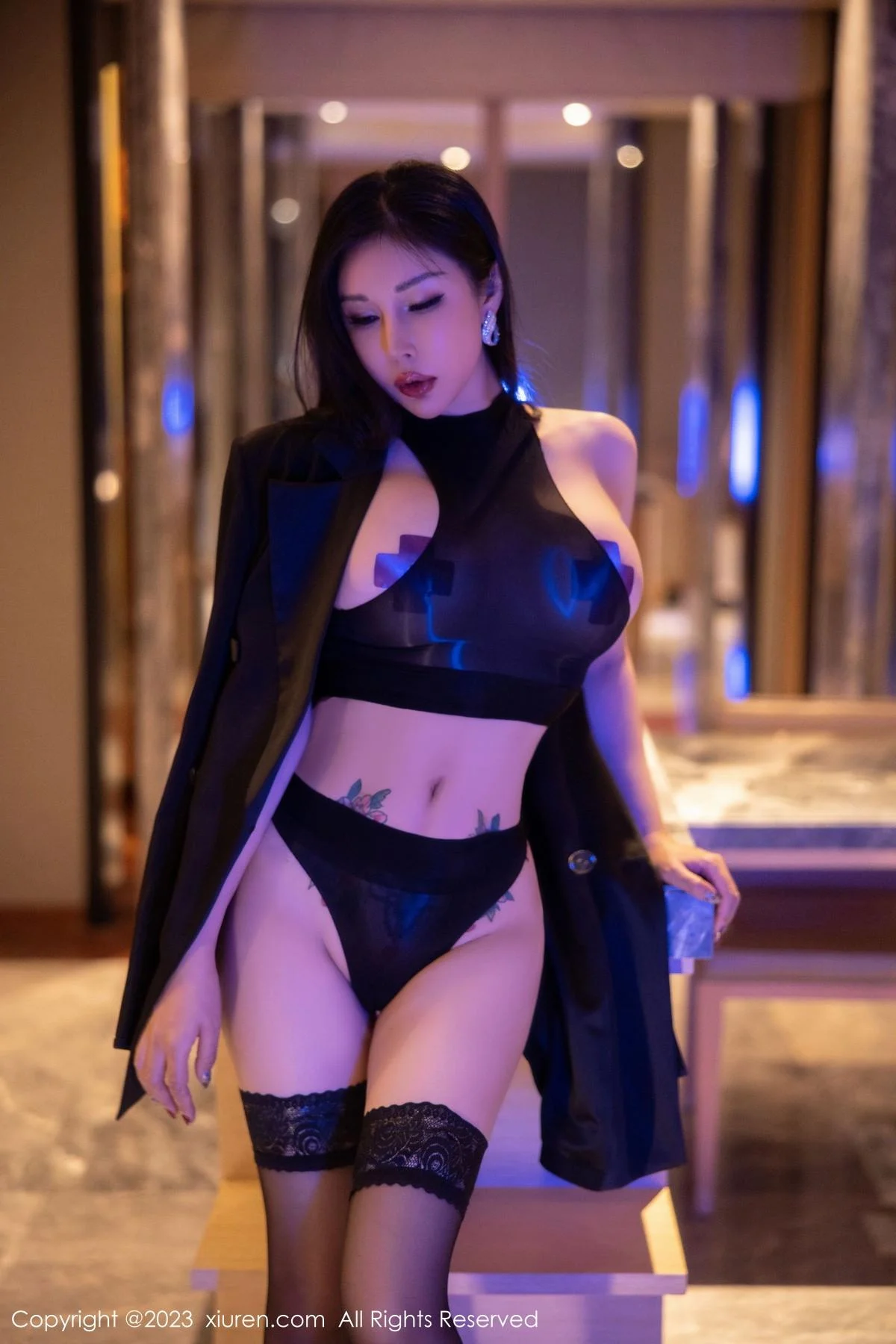 田冰冰私房脱外衣露性感黑色情趣服饰秀豪乳遮点绝美写真 第 58 张
