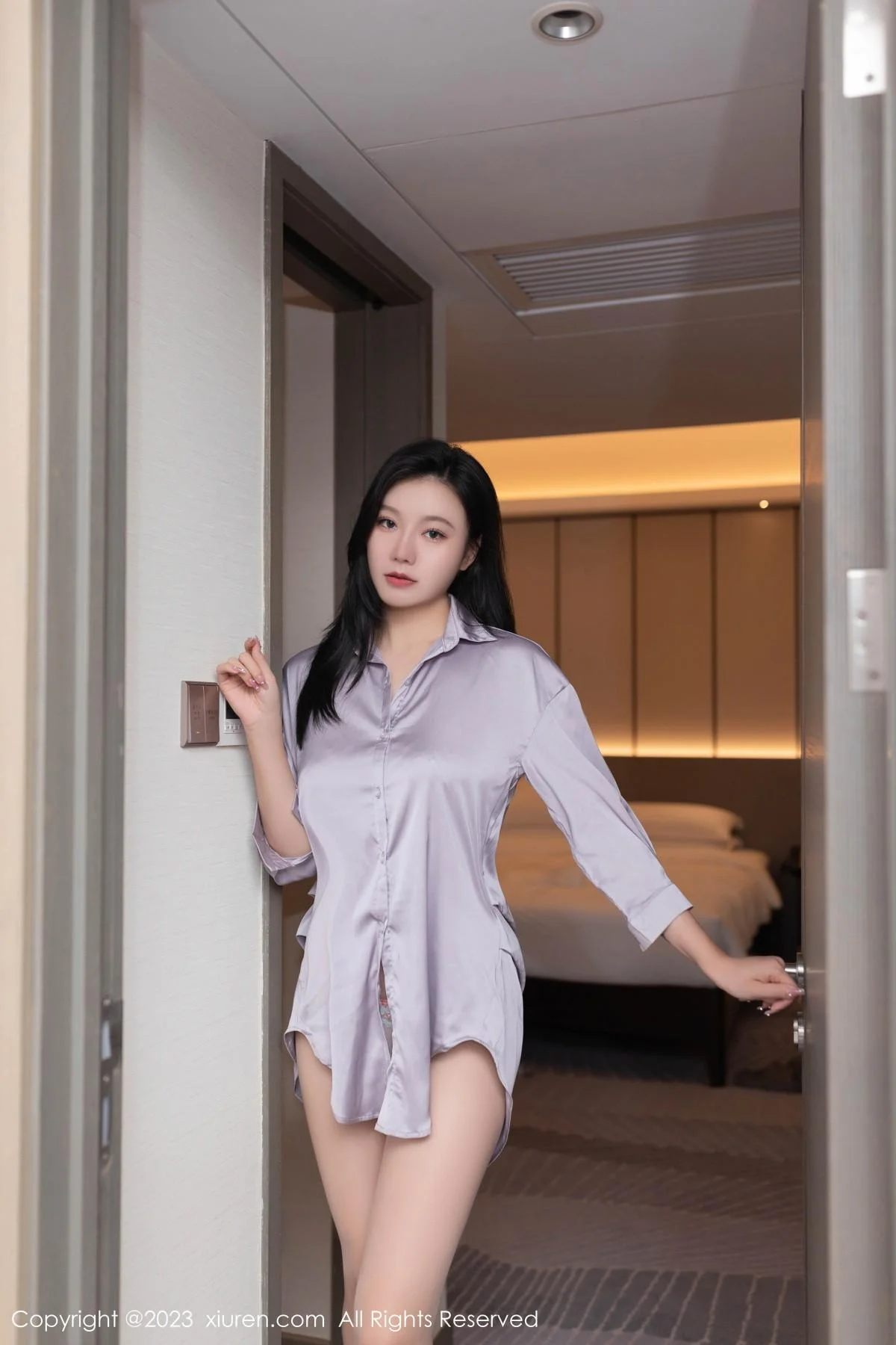 安然anran性感紫灰上衣露轻透浅色薄纱内衣完美绝美写真 第 1 张
