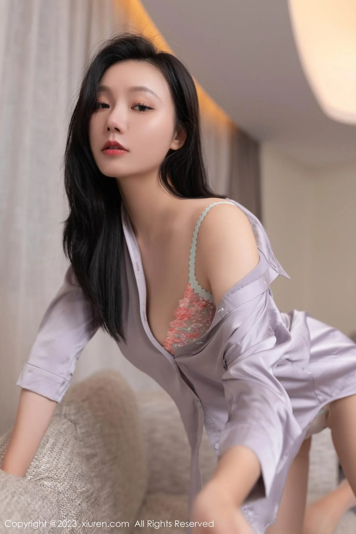 安然anran性感紫灰上衣露轻透浅色薄纱内衣完美绝美写真 第 15 张
