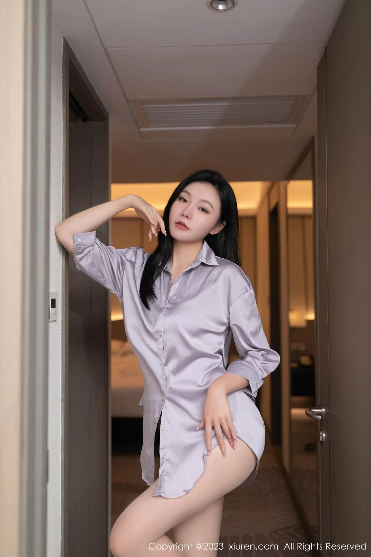 安然anran性感紫灰上衣露轻透浅色薄纱内衣完美绝美写真 第 2 张