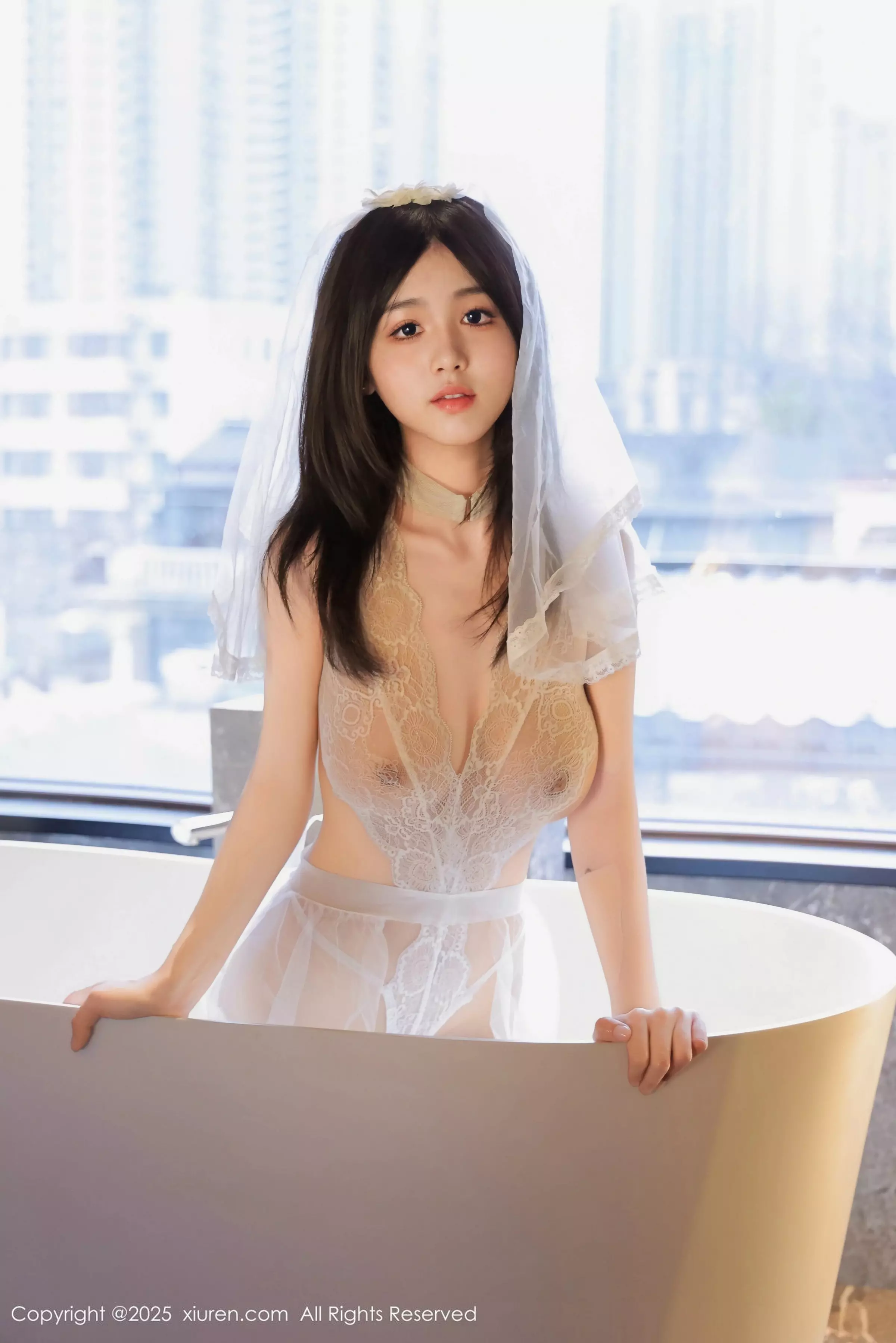奶芙乔乔性感白色婚纱露白色蕾丝内衣秀凹凸身材绝美写真 第 82 张