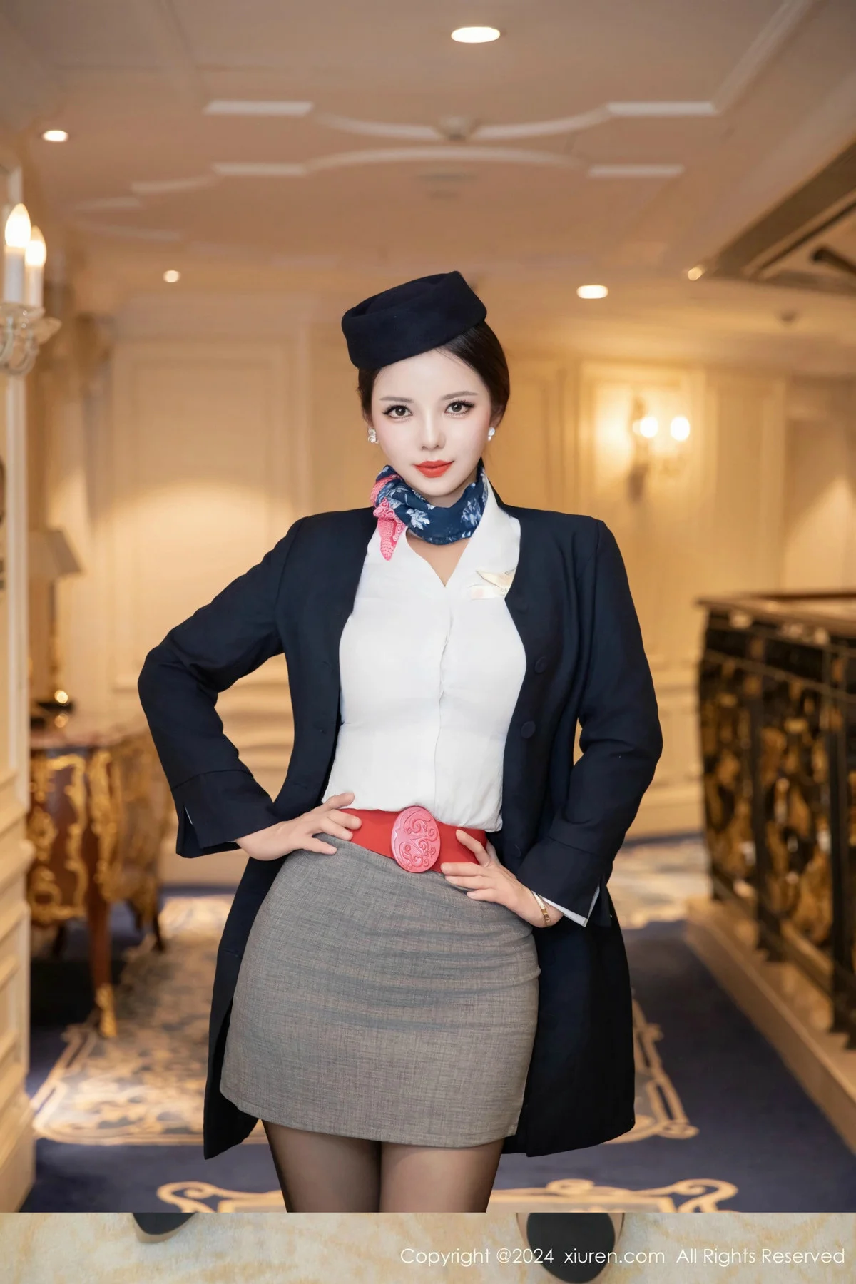 大美妞儿性感空姐制服露白色内衣配超薄黑丝秀美腿绝美写真 第 56 张