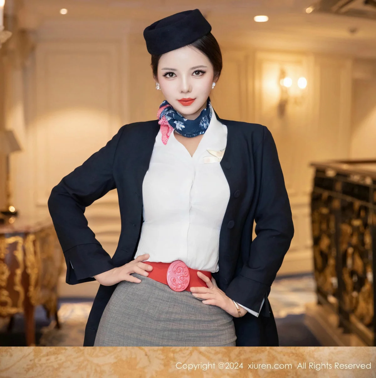 大美妞儿性感空姐制服露白色内衣配超薄黑丝秀美腿绝美写真 第 57 张