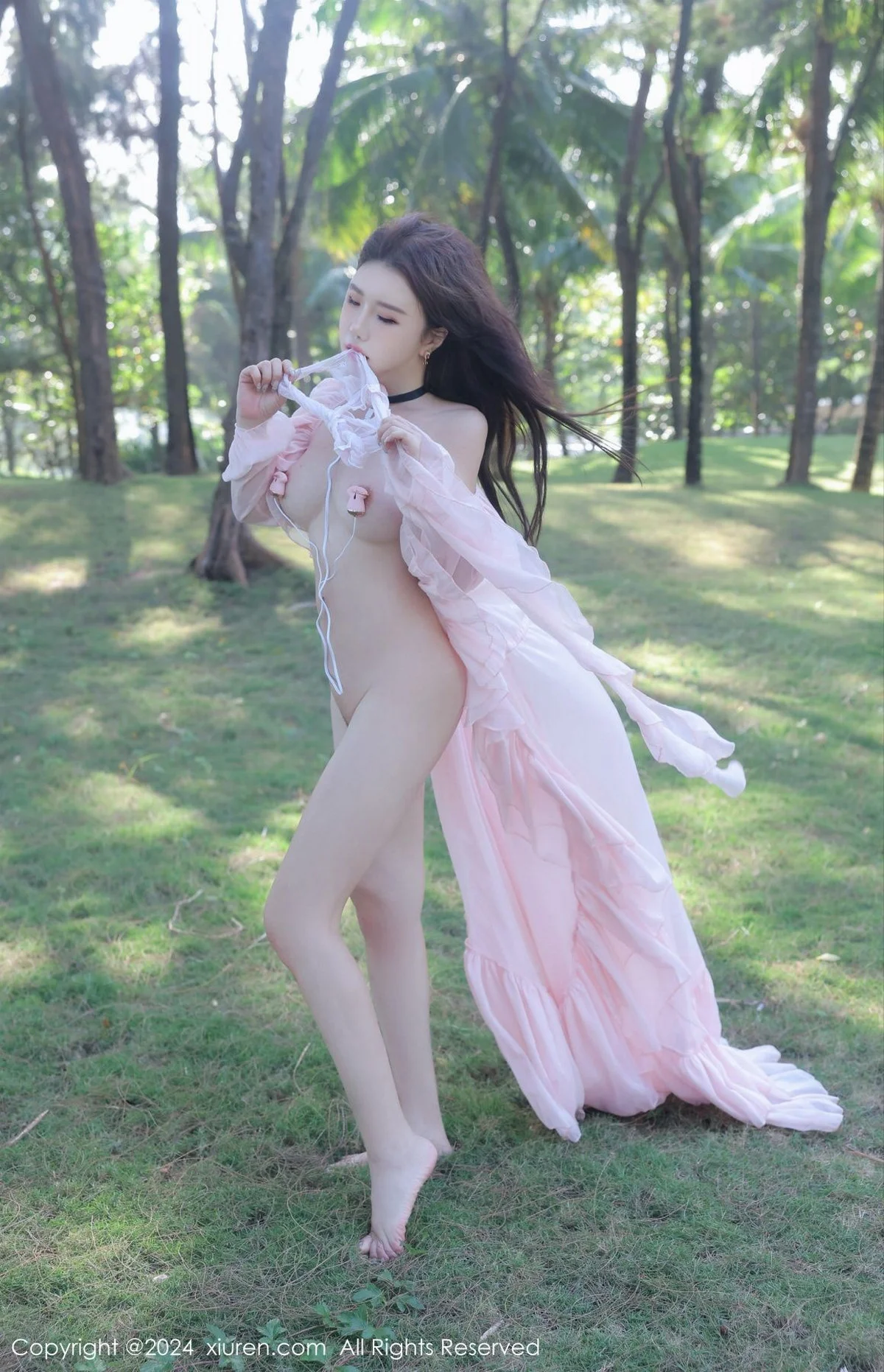 小薯条nienie户外性感粉色薄纱长裙半脱秀惹火身材绝美写真 第 44 张