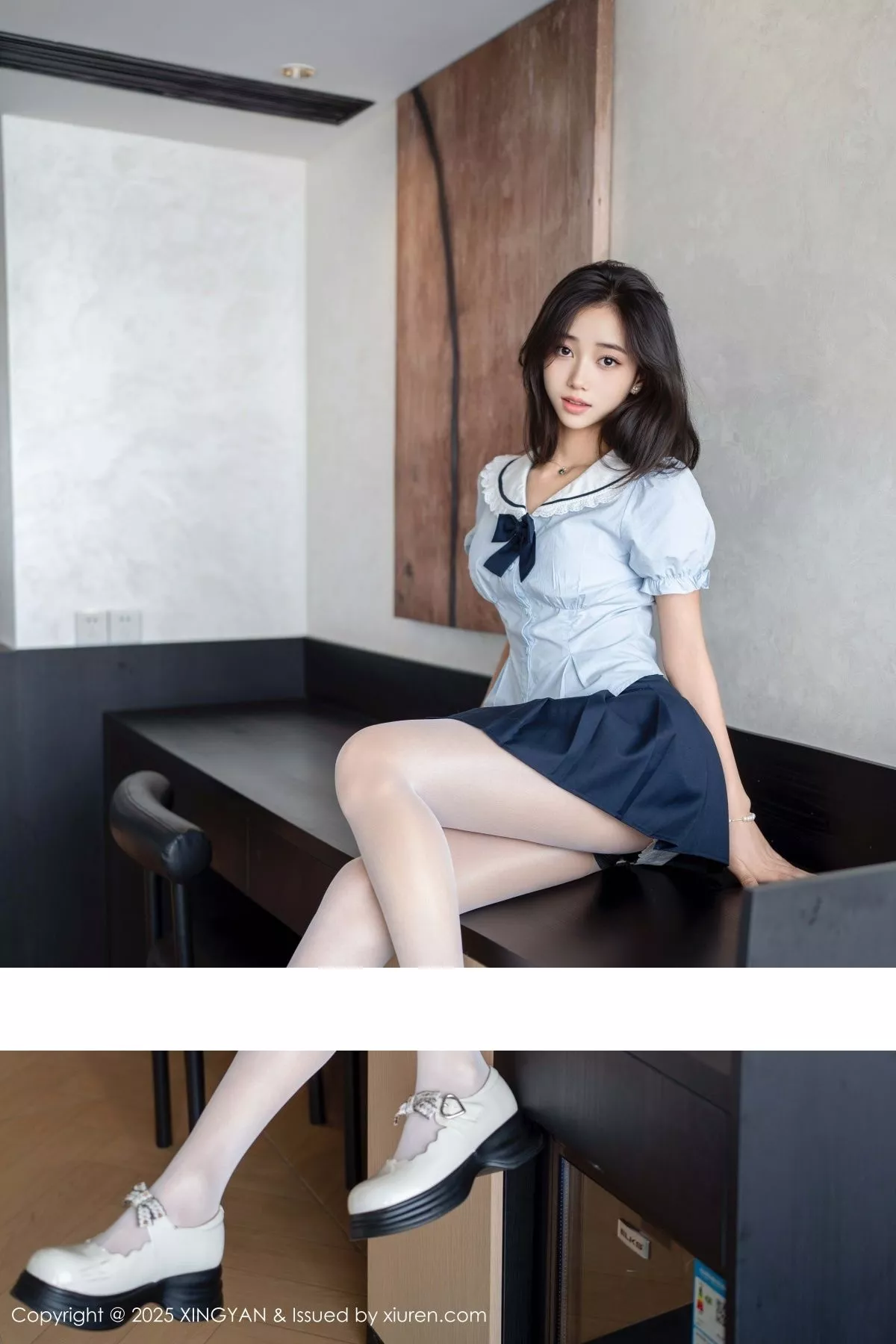 时安安性感深色短裙配超薄无内白丝秀柔美身姿绝美写真 第 5 张