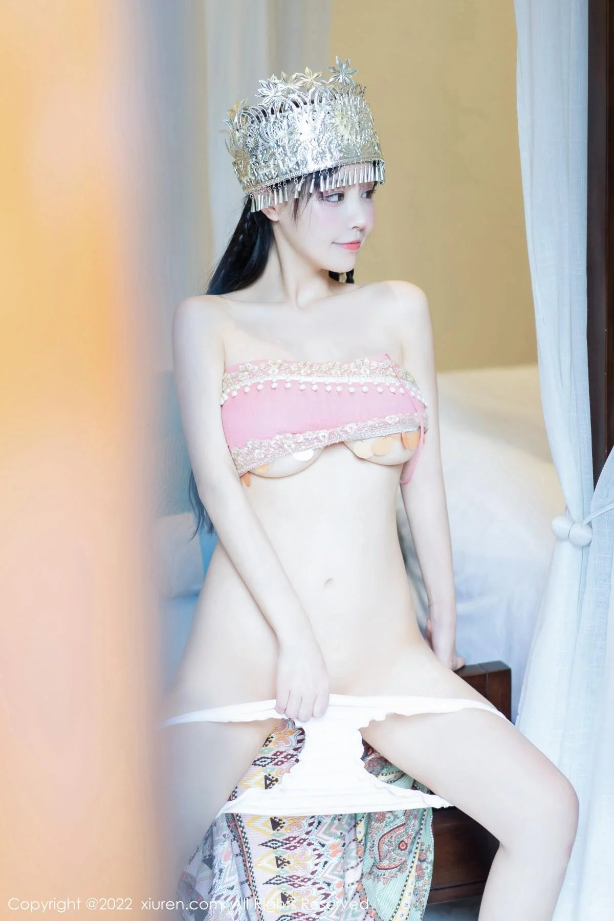 朱可儿Flora民族服饰装扮性感粉色吊带露傲人豪乳绝美写真 第 49 张
