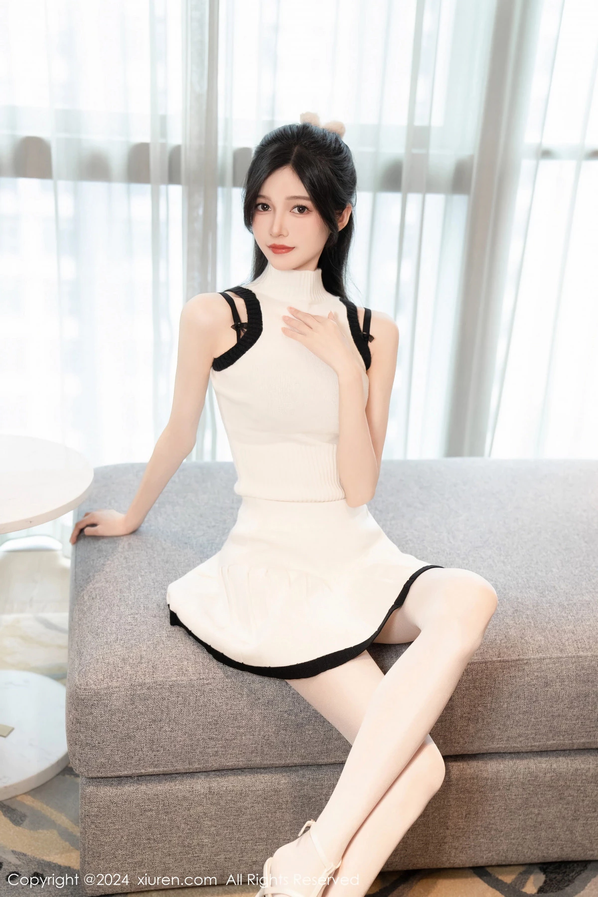 程程程性感白色针织套装露黑色内衣配白丝袜秀美腿绝美写真 第 83 张