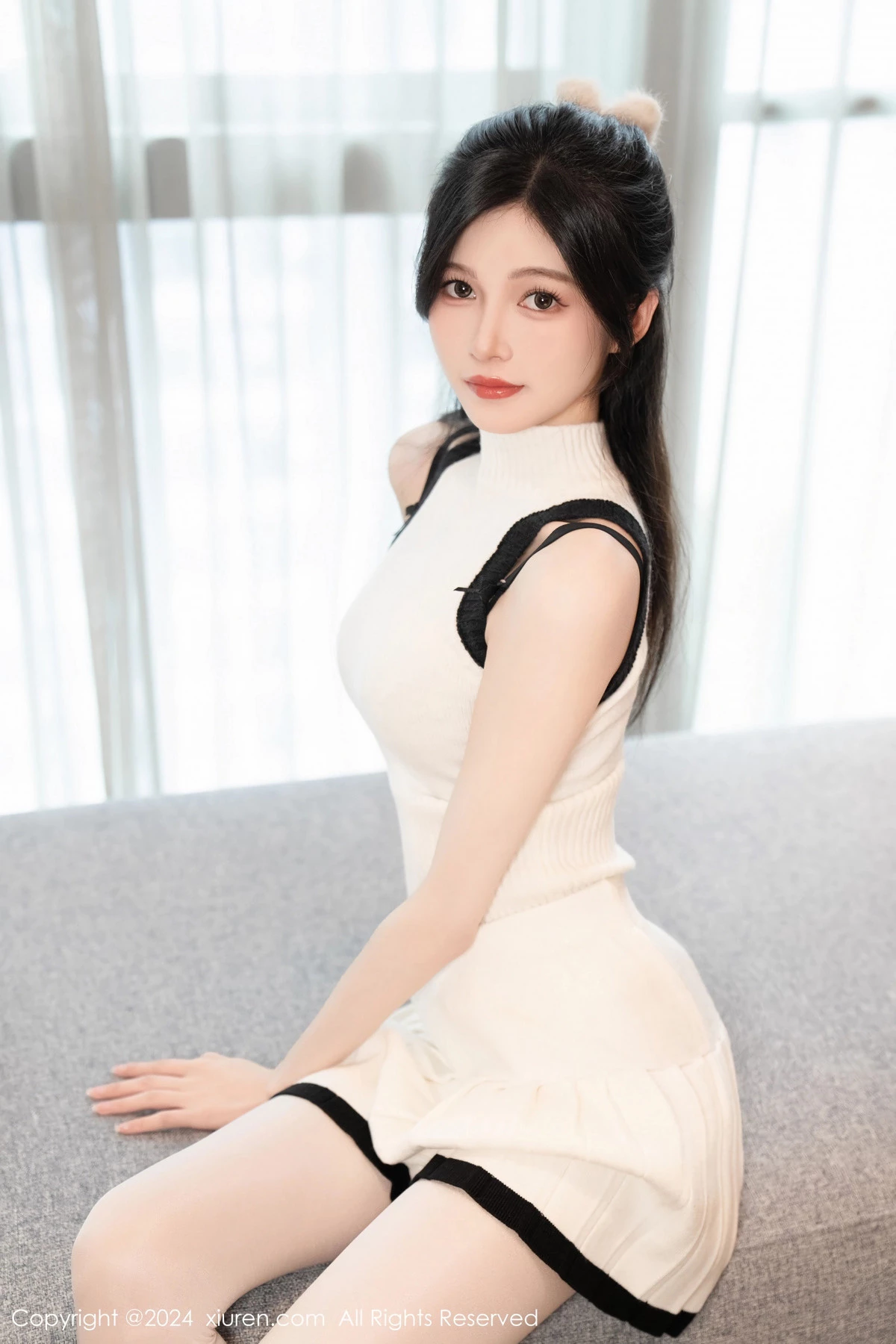 程程程性感白色针织套装露黑色内衣配白丝袜秀美腿绝美写真 第 92 张