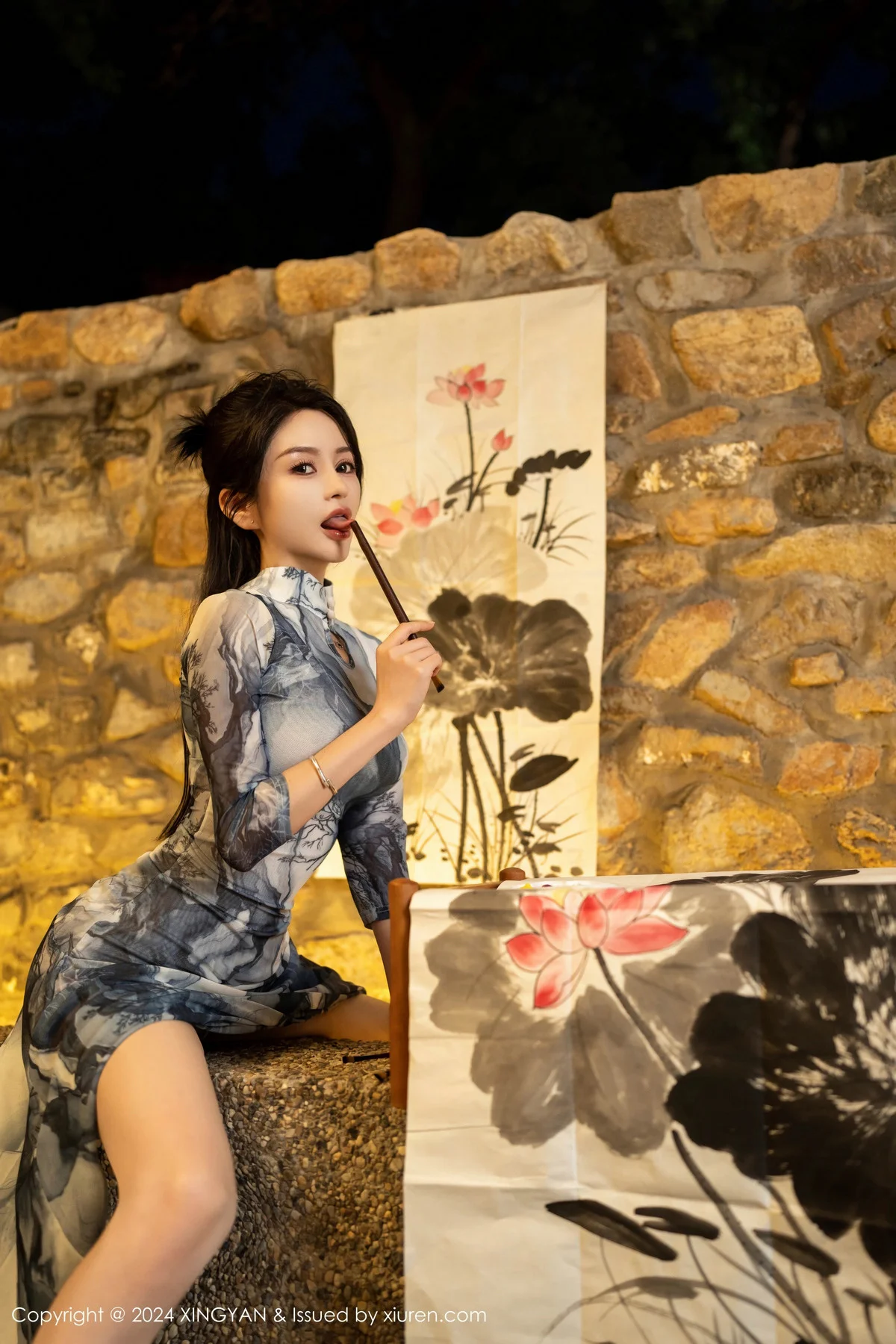 林幼一性感带图案旗袍配超薄无内肉丝秀翘臀美腿绝美写真 第 6 张