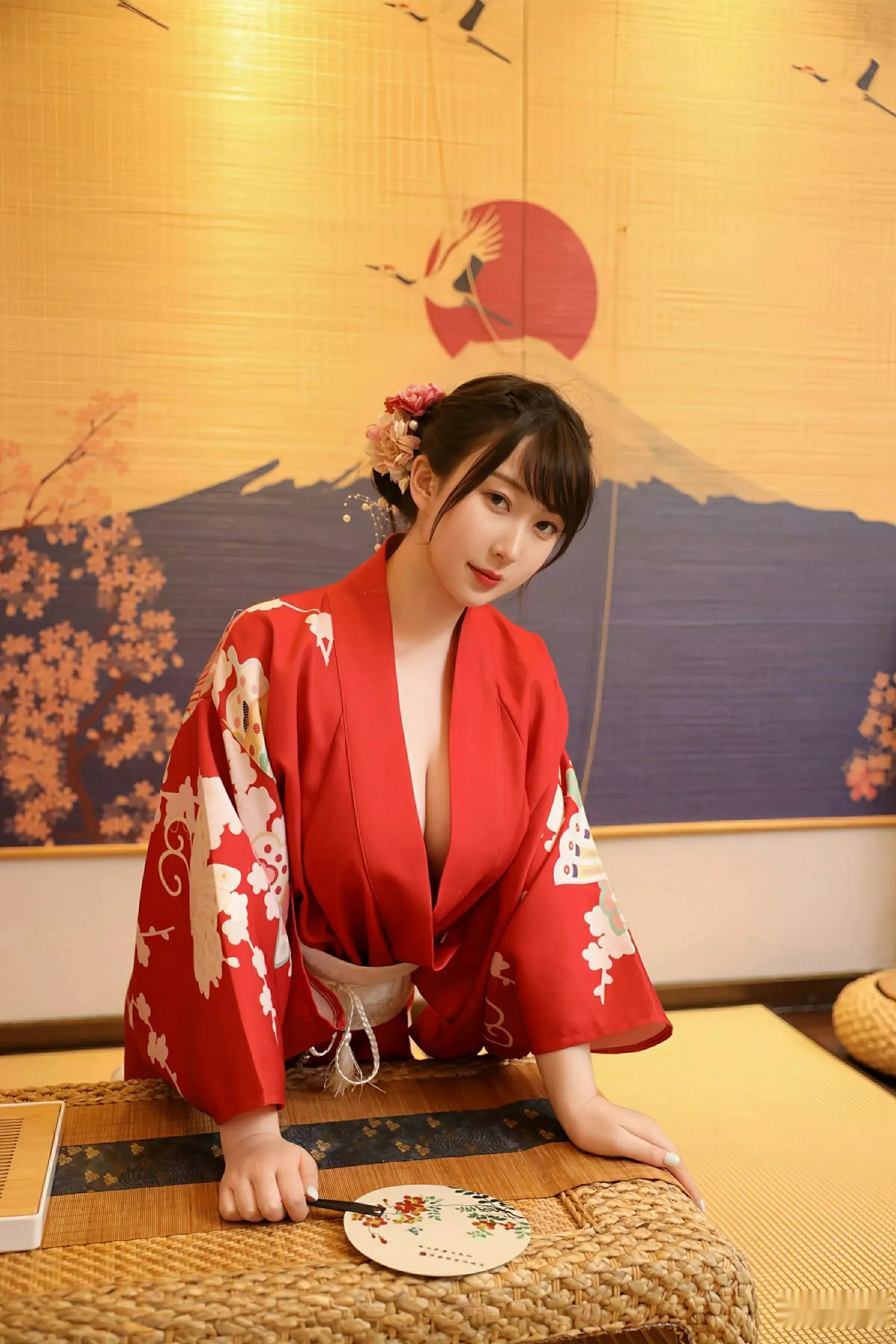 李沁恩lrene性感日系风红色服饰半脱秀丰腴身材惹火绝美写真 第 1 张