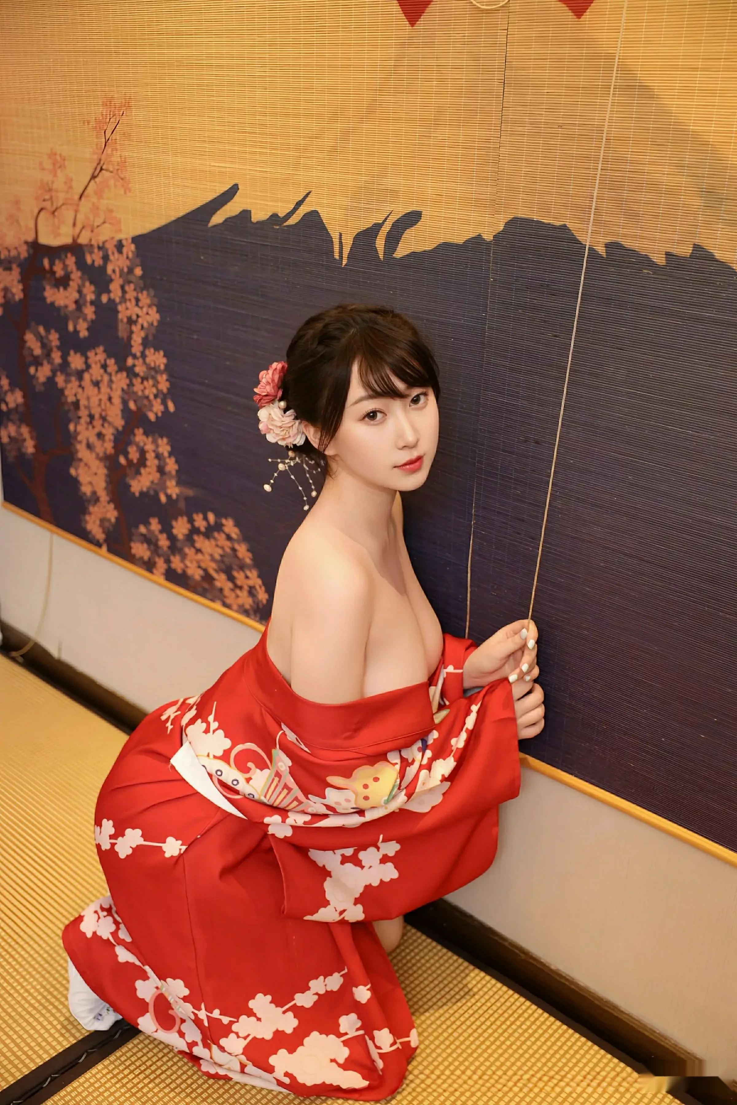 李沁恩lrene性感日系风红色服饰半脱秀丰腴身材惹火绝美写真 第 60 张