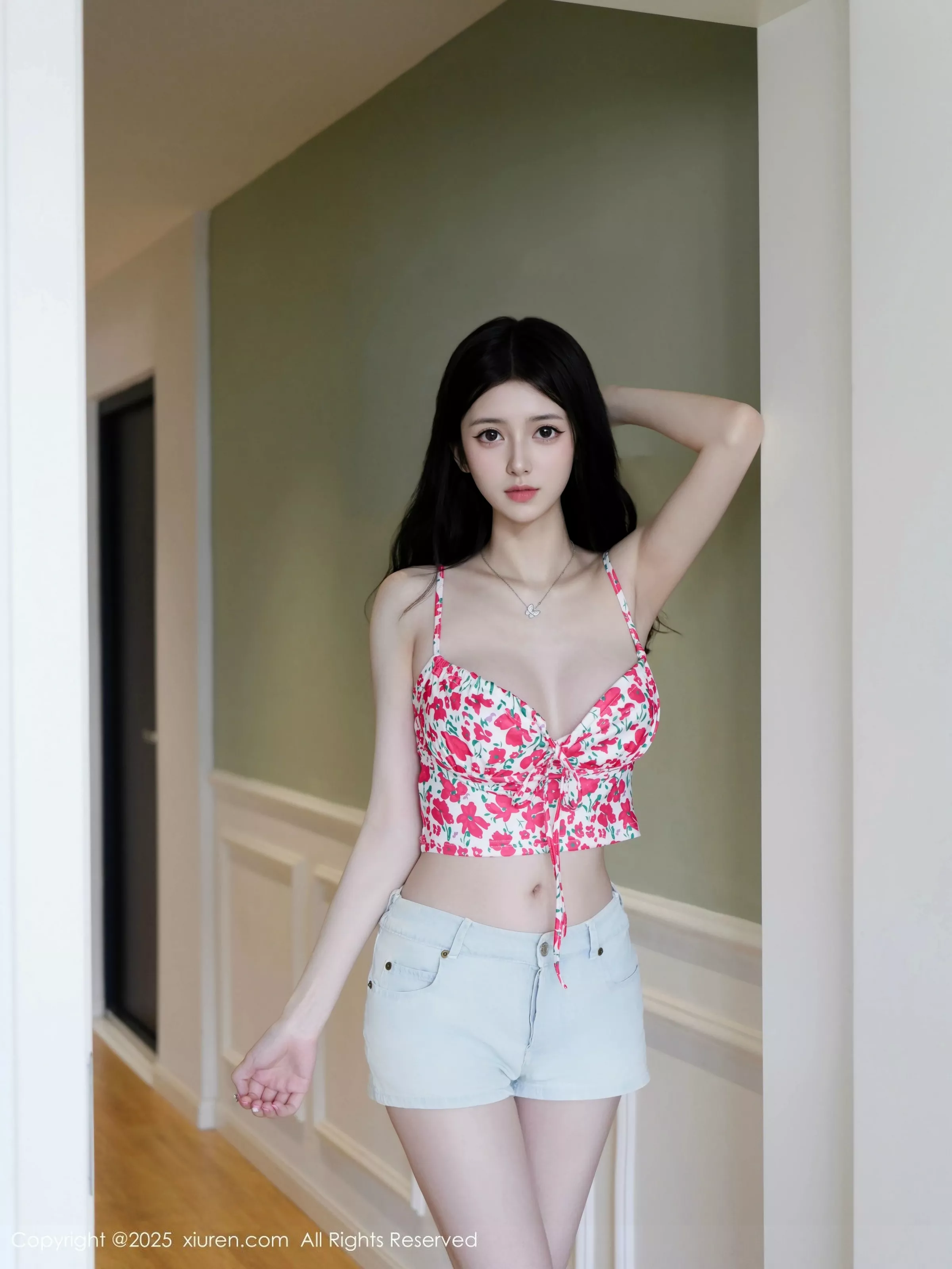 白小蝶性感花色内衣配牛仔短裤半脱秀完美曲线绝美写真 第 18 张