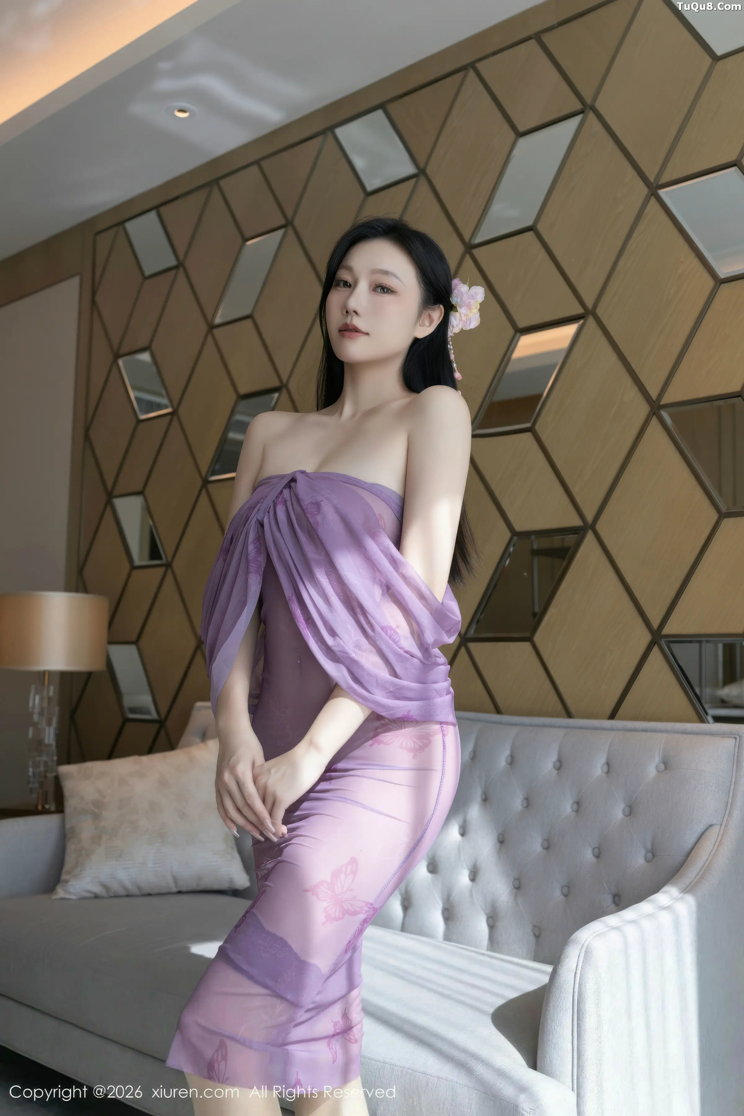 安然anran性感紫色薄纱连衣裙配超薄肉丝秀柔美身姿绝美写真 第 1 张