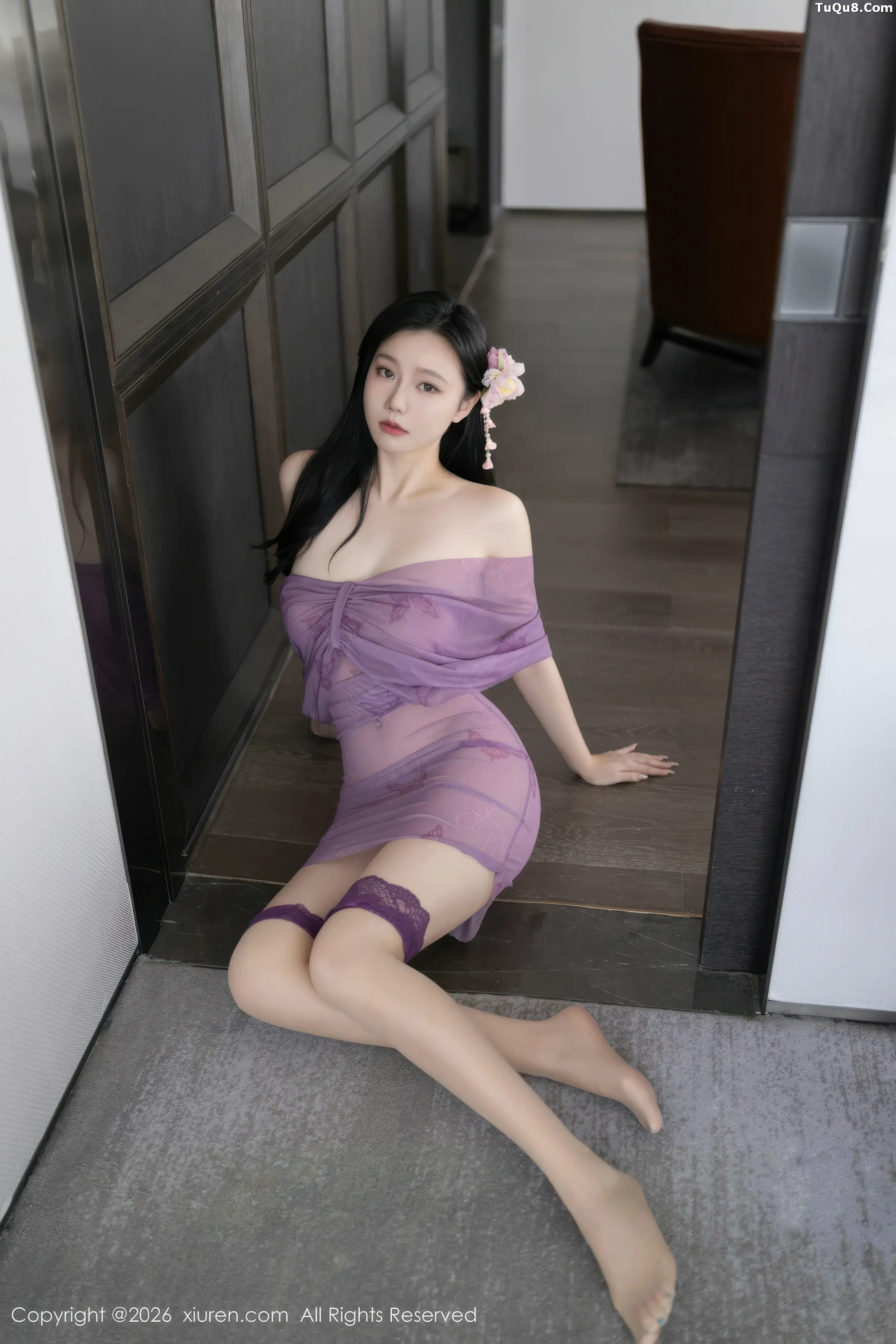 安然anran性感紫色薄纱连衣裙配超薄肉丝秀柔美身姿绝美写真 第 39 张
