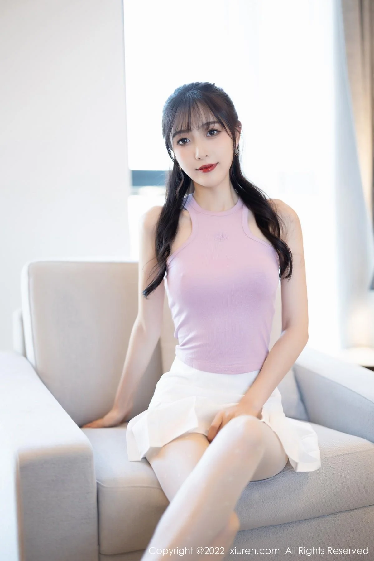 林星阑性感淡紫真空上衣配白短裙秀曼妙身姿迷人绝美写真 第 13 张