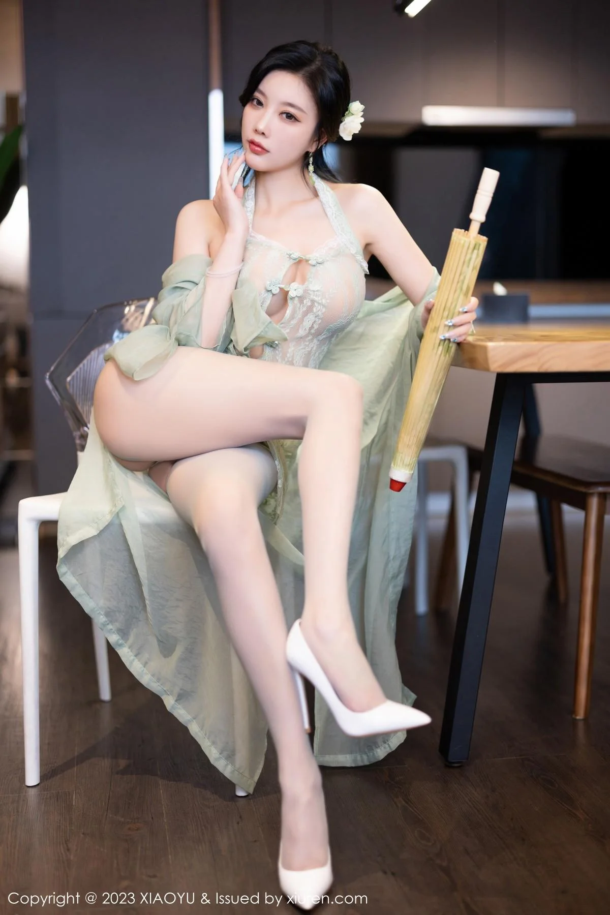 杨晨晨性感淡绿薄纱短裙露绿灰色蕾丝情趣服完美绝美写真 第 133 张
