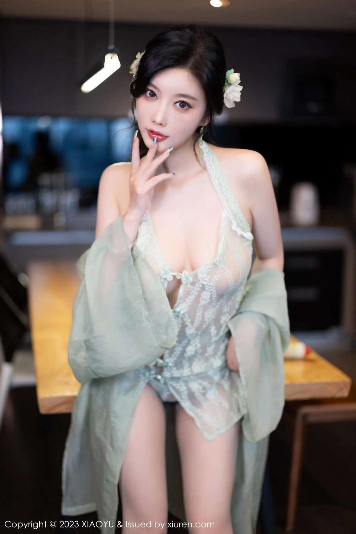 杨晨晨性感淡绿薄纱短裙露绿灰色蕾丝情趣服完美绝美写真 第 154 张