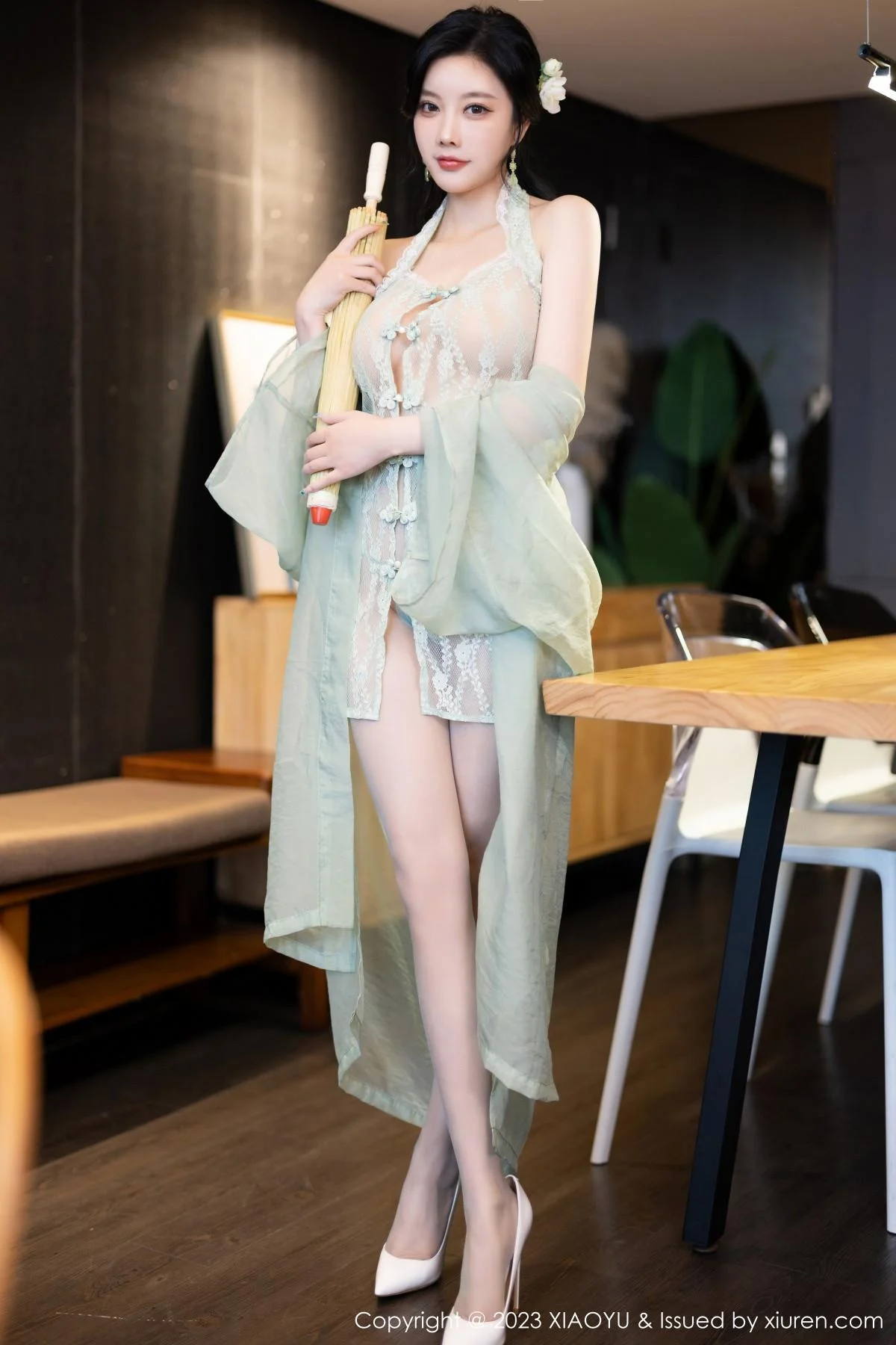 杨晨晨性感淡绿薄纱短裙露绿灰色蕾丝情趣服完美绝美写真 第 88 张