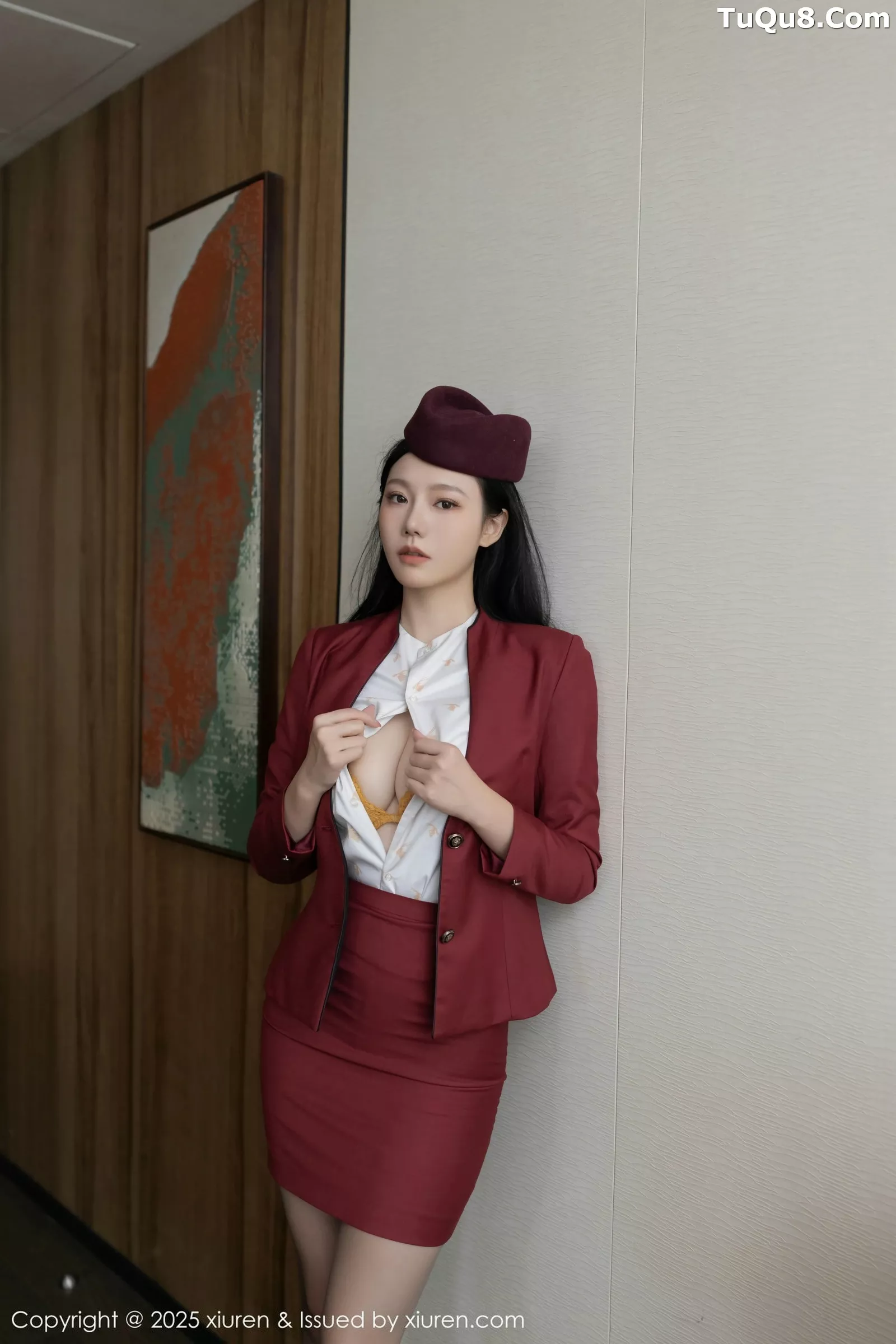 安然anran红色空姐制服露黄色蕾丝内衣秀完美身材绝美写真 第 17 张