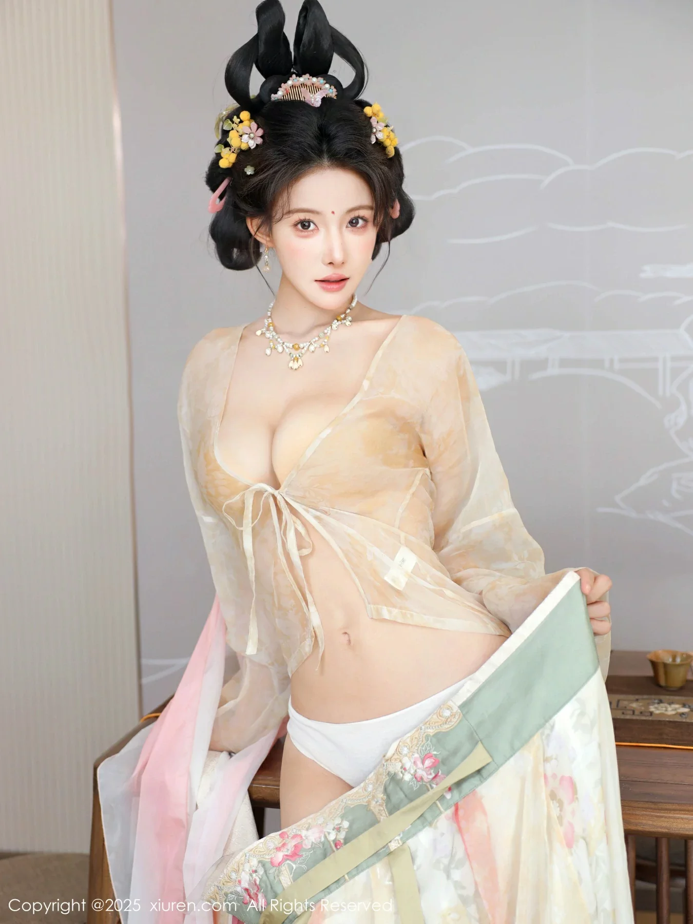 梨霜儿古典主题性感浅色古装服饰秀丰腴身材迷人美腿写真 第 115 张