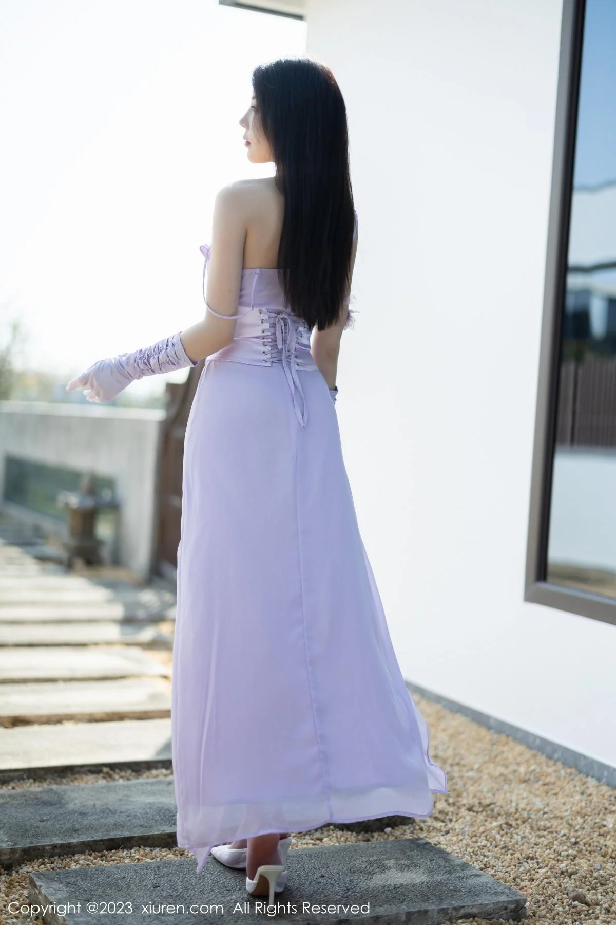 徐莉芝Booty淡紫色连衣长裙+淡蓝色网格内衣惹火绝美写真 第 3 张