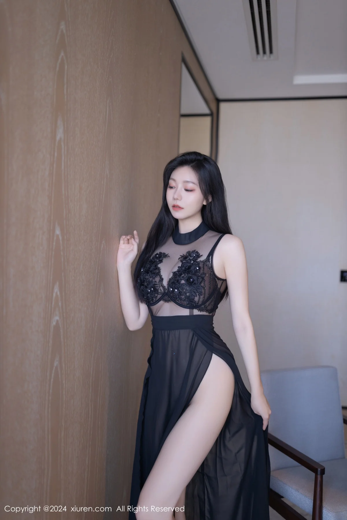 安然anran性感黑色薄纱连衣裙露黑色内衣秀曼妙身姿绝美写真 第 56 张
