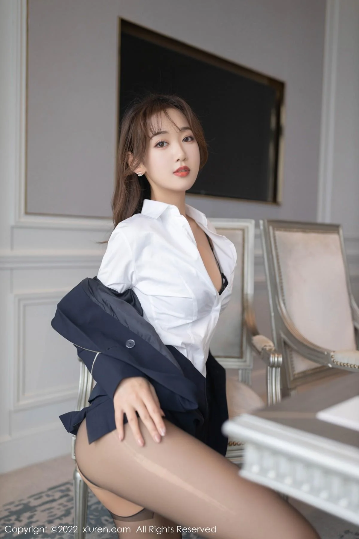 唐安琪会议室职业装主题黑色蕾丝内衣配开档黑丝绝美写真 第 73 张