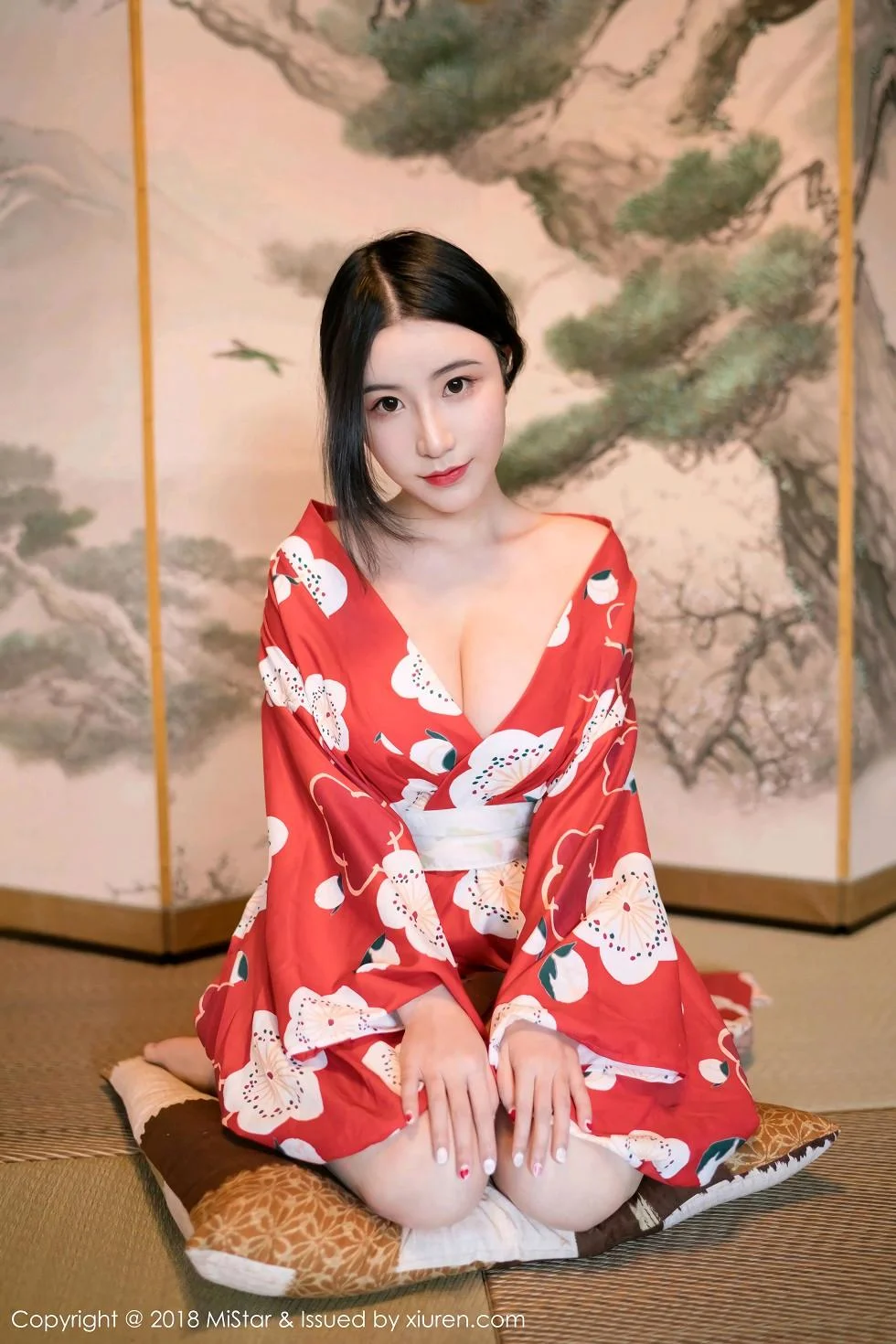 谢芷馨Sindy北海道旅拍娇艳红色和服半露豪乳绝美写真 第 1 张