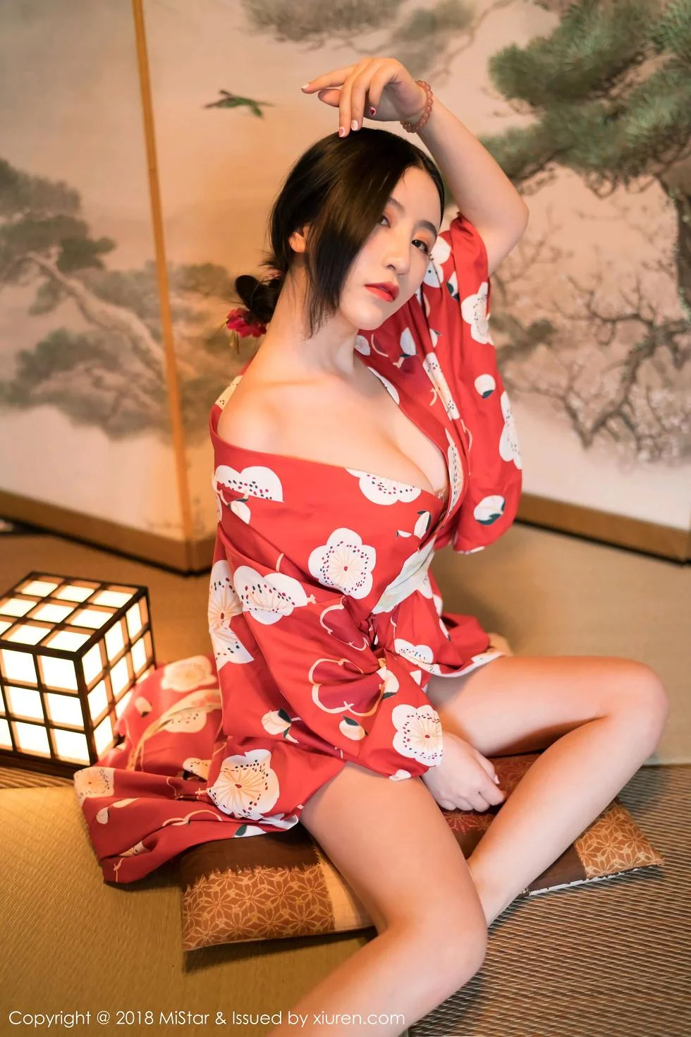 谢芷馨Sindy北海道旅拍娇艳红色和服半露豪乳绝美写真 第 8 张