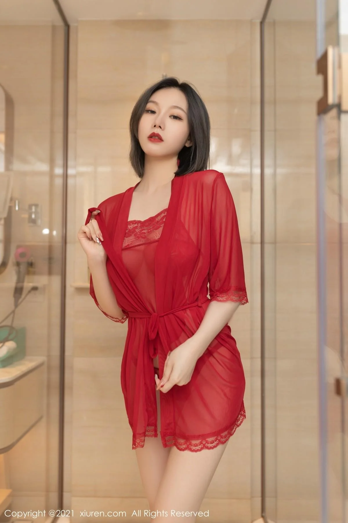 安然Maleah重庆旅拍猩红多姿肚兜秀火辣身材迷人绝美写真 第 47 张