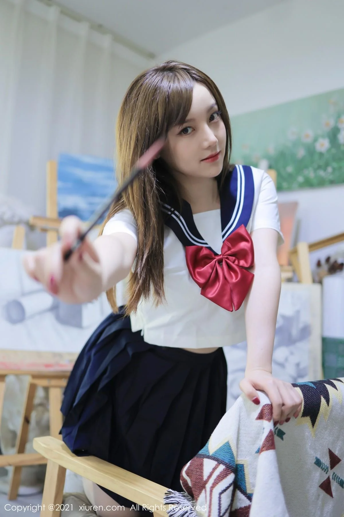 豆瓣酱真实画室场景主题半脱制服露开档白丝完美绝美写真 第 10 张